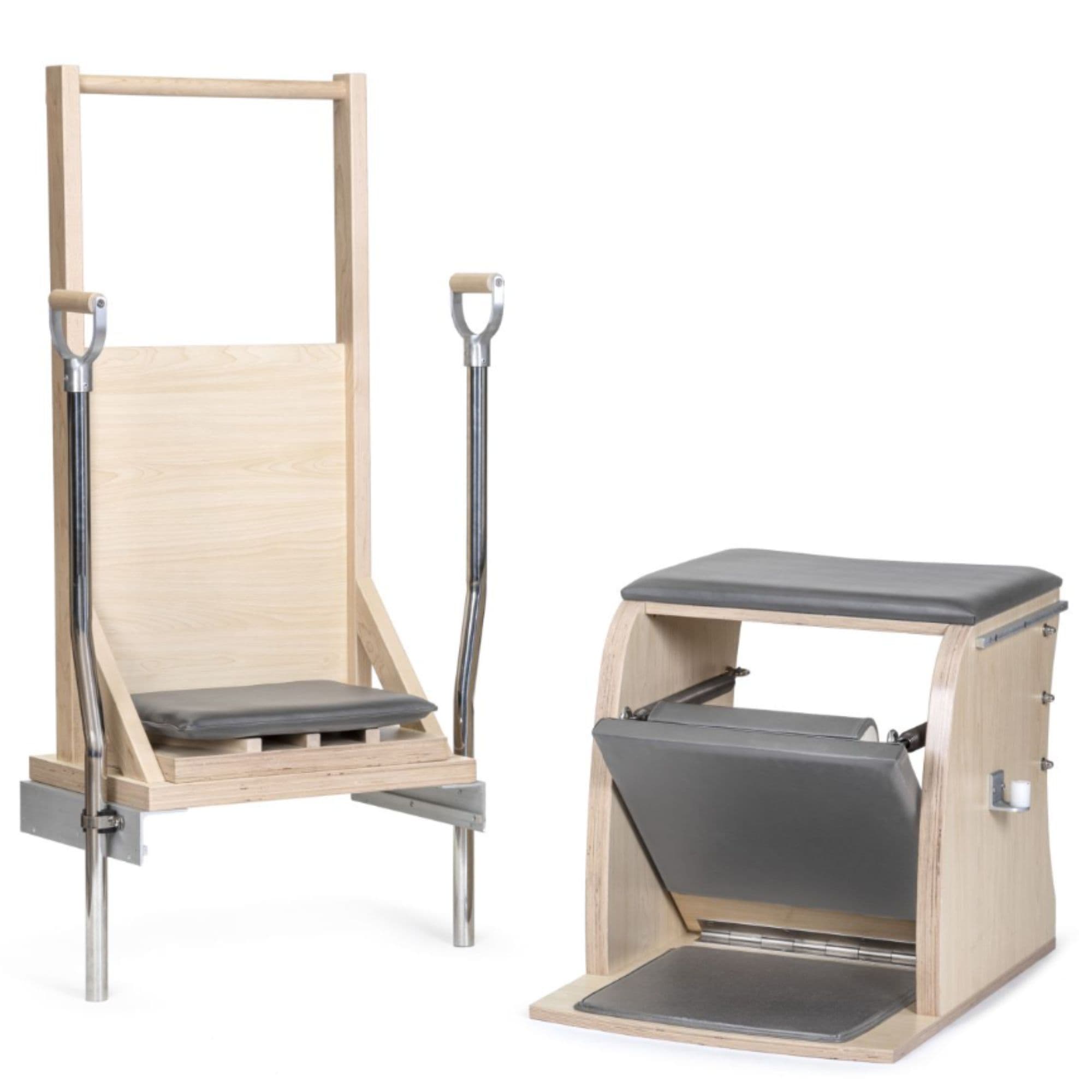 Elina Pilates Combination Wunda  Electric Chair Front Angled View Showing The Pilates Baby Chair And Arm Chair Set