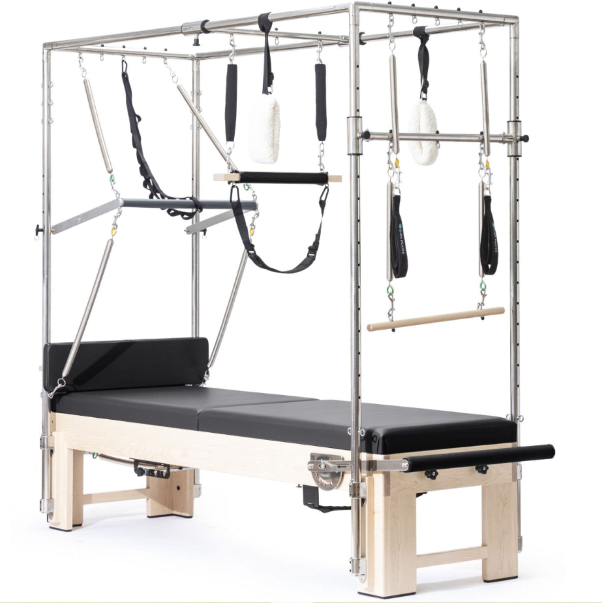 Elina Pilates Elite Cadillac Reformer Black Variant Front Angled View Of Pilates Cadillac With Frame And Accessories