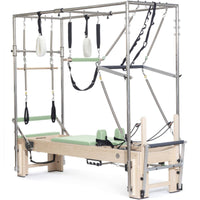 Thumbnail for Elina Pilates Elite Cadillac Trapeze Reformer Table Green Variant Front Angled View Of Pilates Cadillac With Frame And Accessories