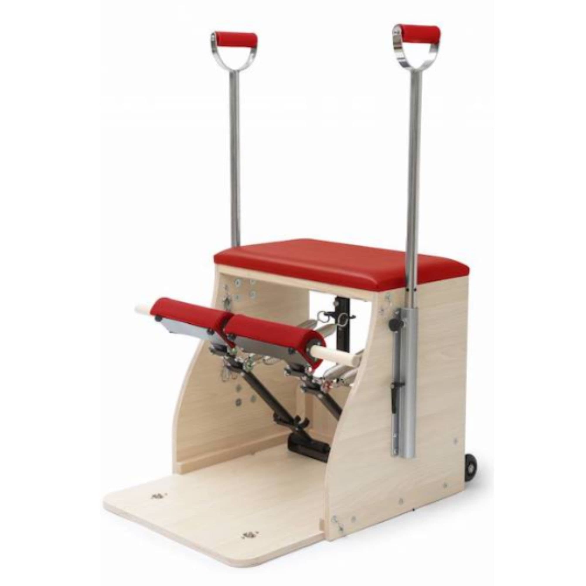 Elina Pilates Elite Wood Combo Chair With Red Variant Front Angled View On White Background