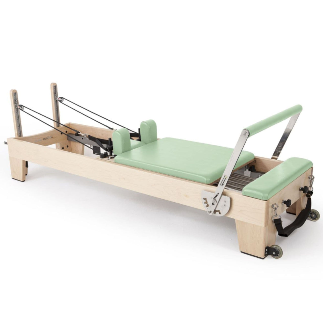Elina Pilates Elite Wood Reformer Bundle Green Variant Front Angled View On White Background