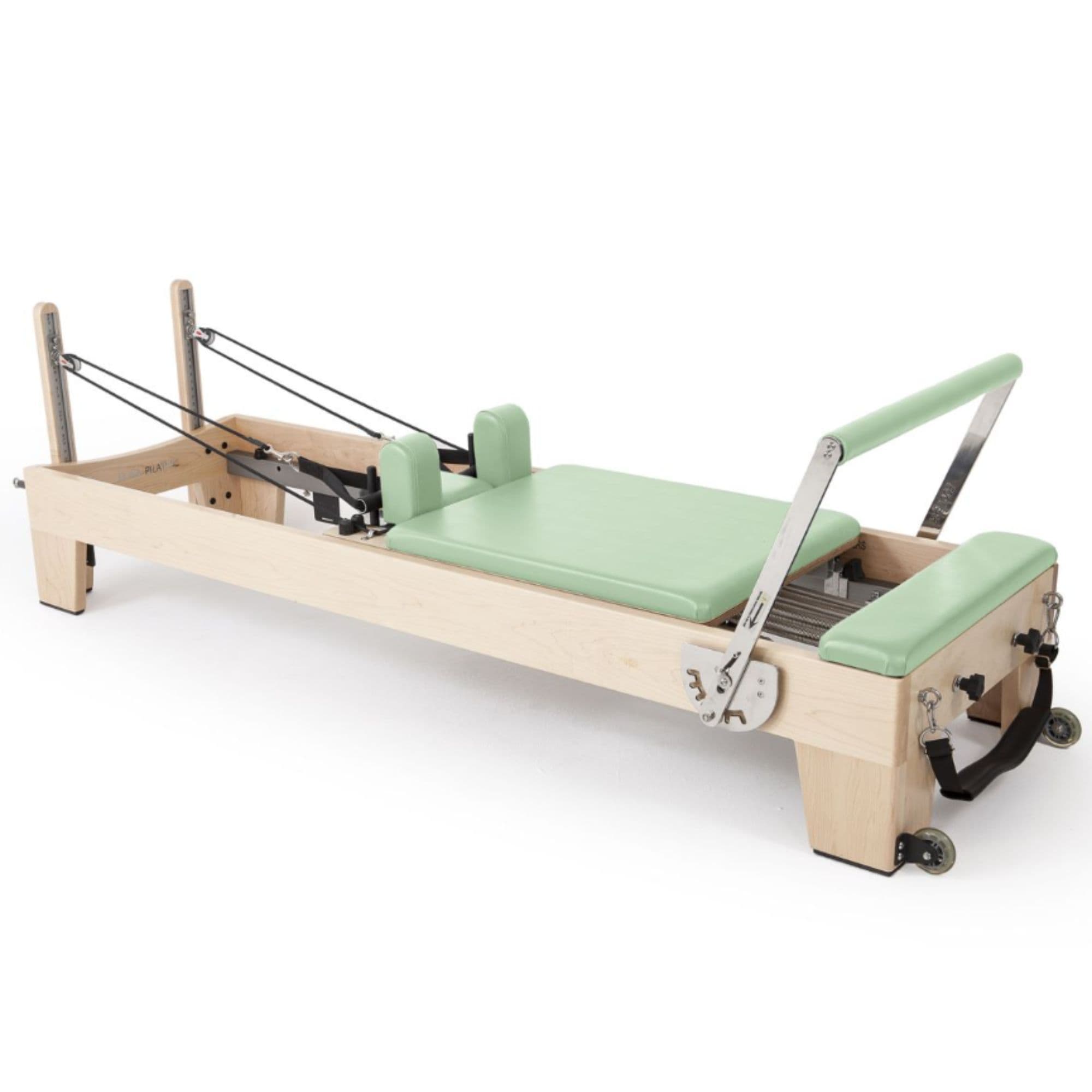 Elina Pilates Elite Wood Reformer Bundle Green Variant Front Angled View On White Background