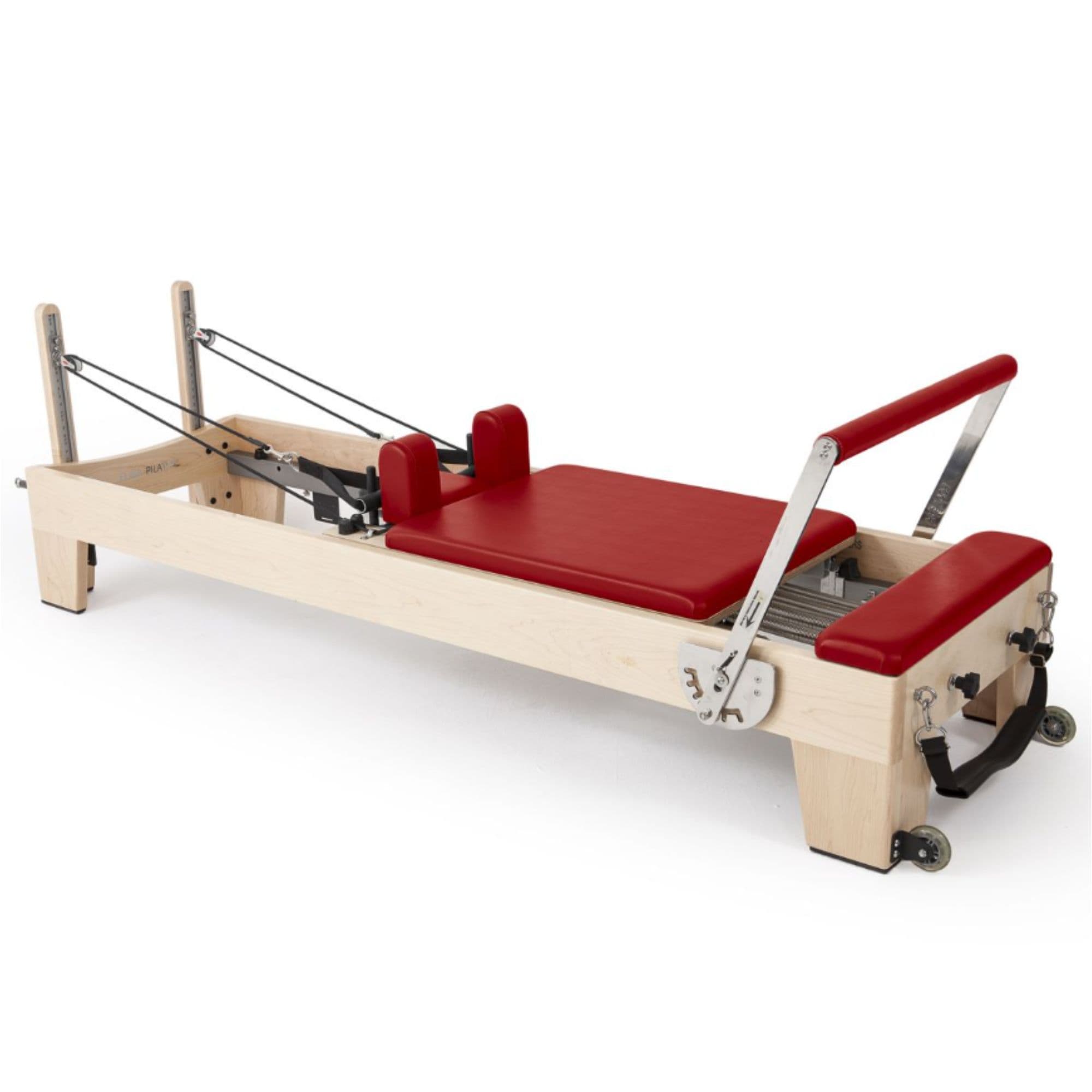 Elina Pilates Elite Wood Reformer Red Variant Front Angled View On White Background