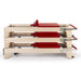 Elina Pilates Elite Wood Reformer Red Variant Side View In Stacked Storage Position On White Background