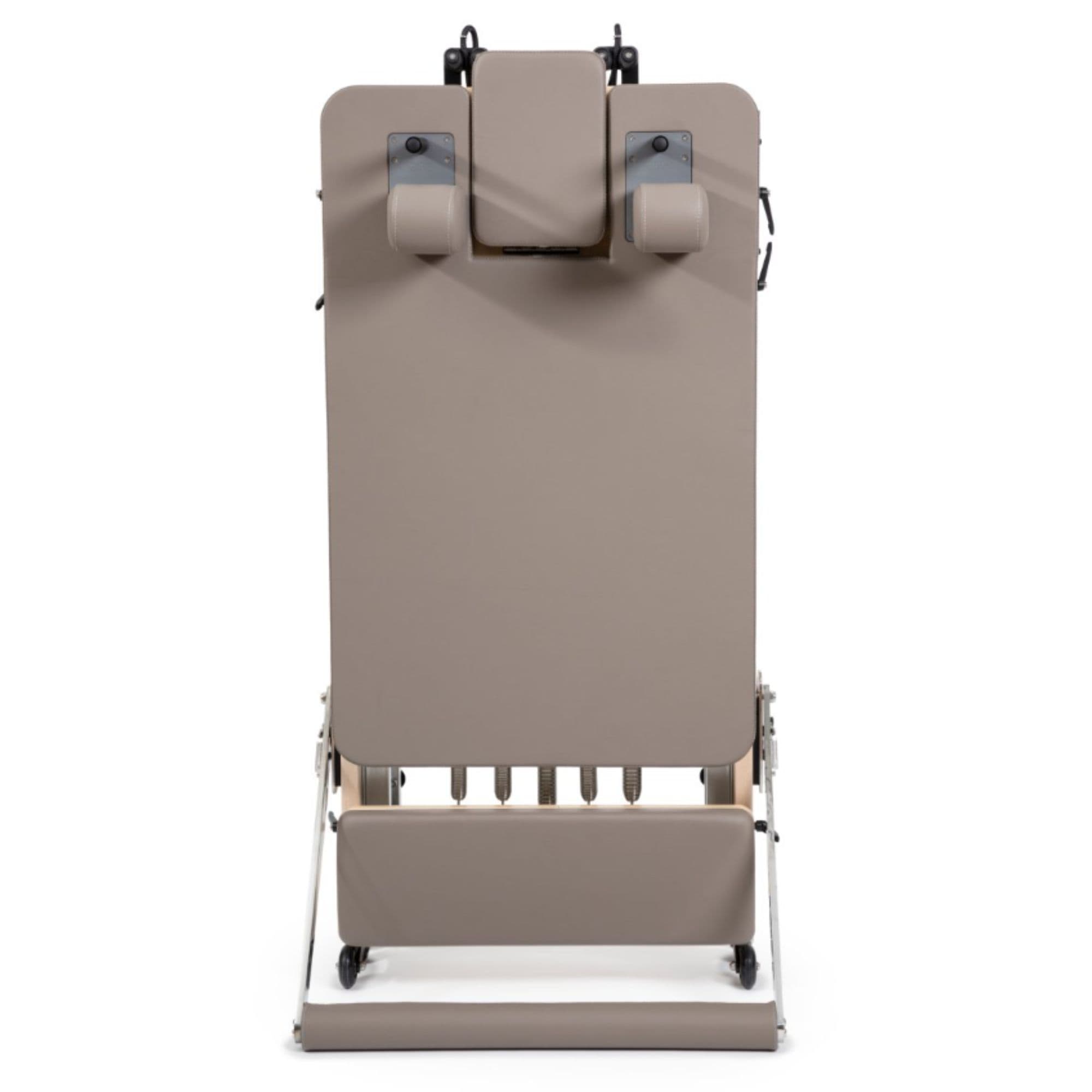 Elina Pilates Foldable Reformer With Box Mocha Variant Showing Upright Position On White Background