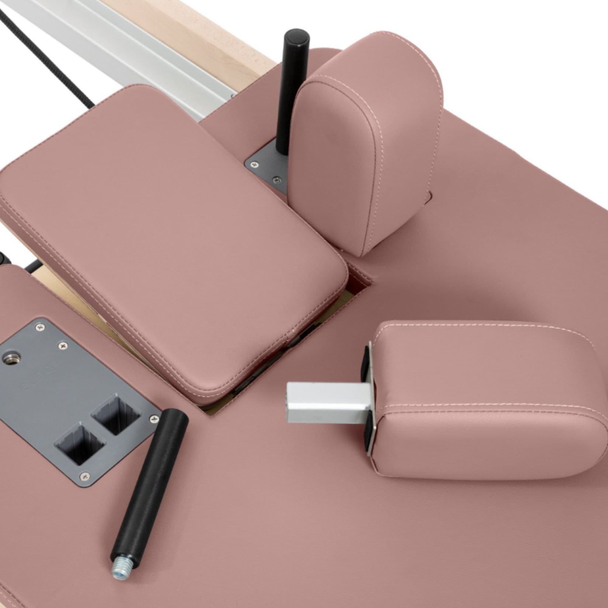 Elina Pilates Foldable Reformer for Home Close-Up View Showing Removable Headrest And Shoulder Rest System