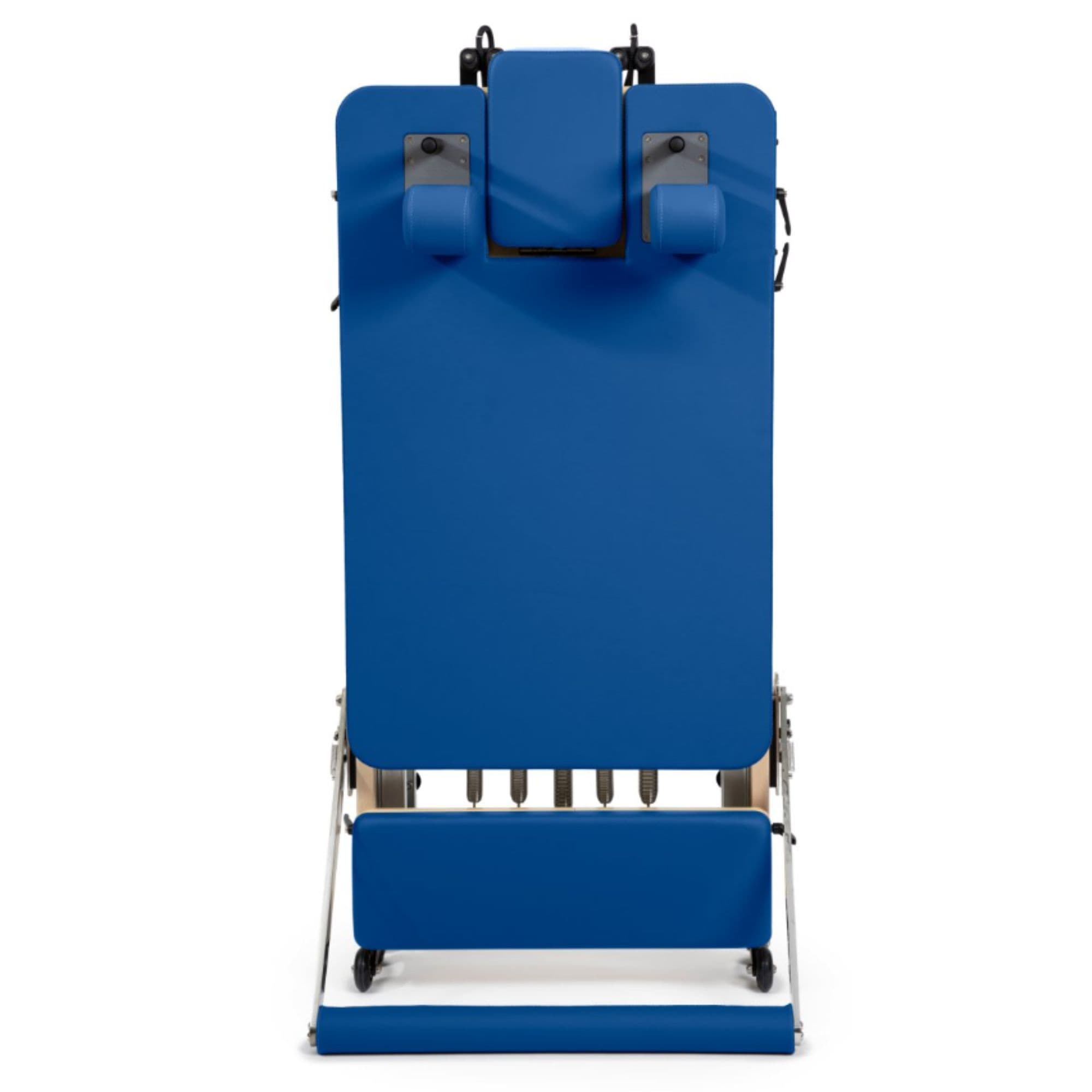 Elina Pilates Home Foldable Reformer Blue Variant Showing Upright Position On White Background
