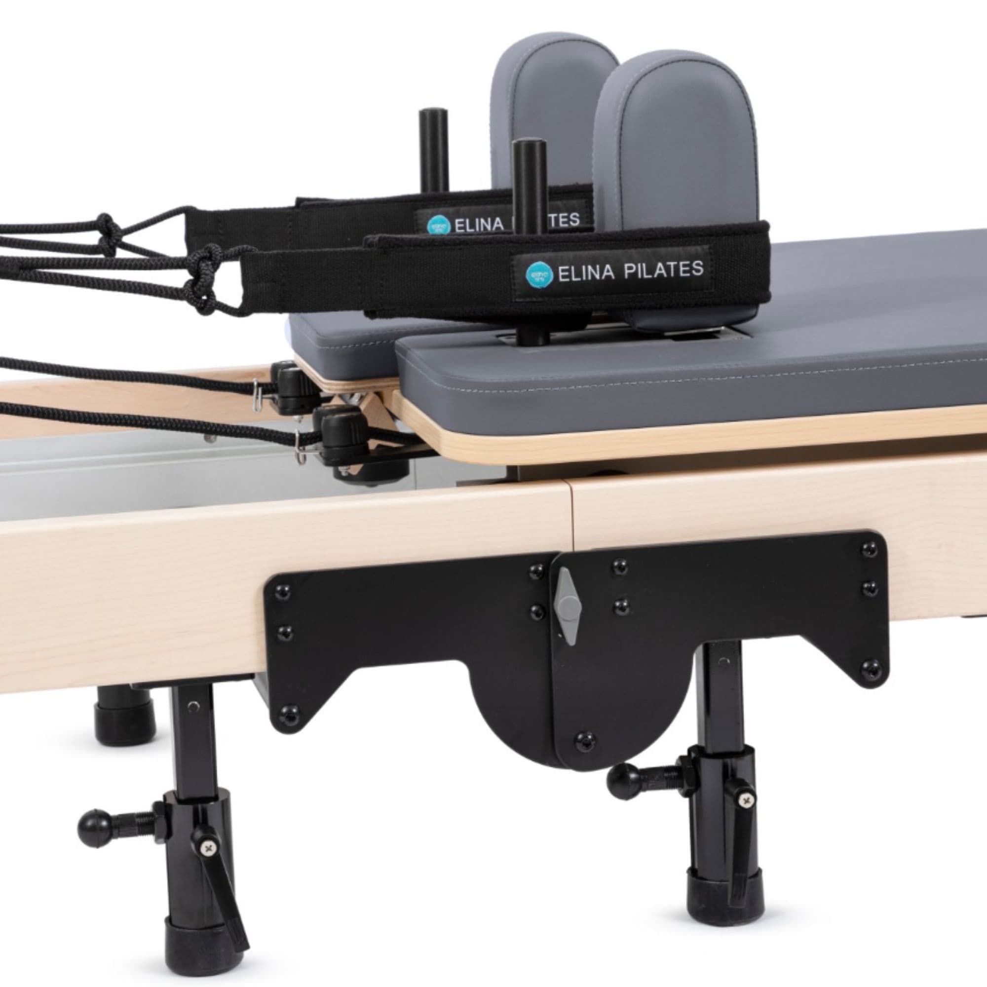 Elina Pilates Home Foldable Reformer Grey Variant Close-Up View Of The Carriage And Adjustable Shoulder Rests