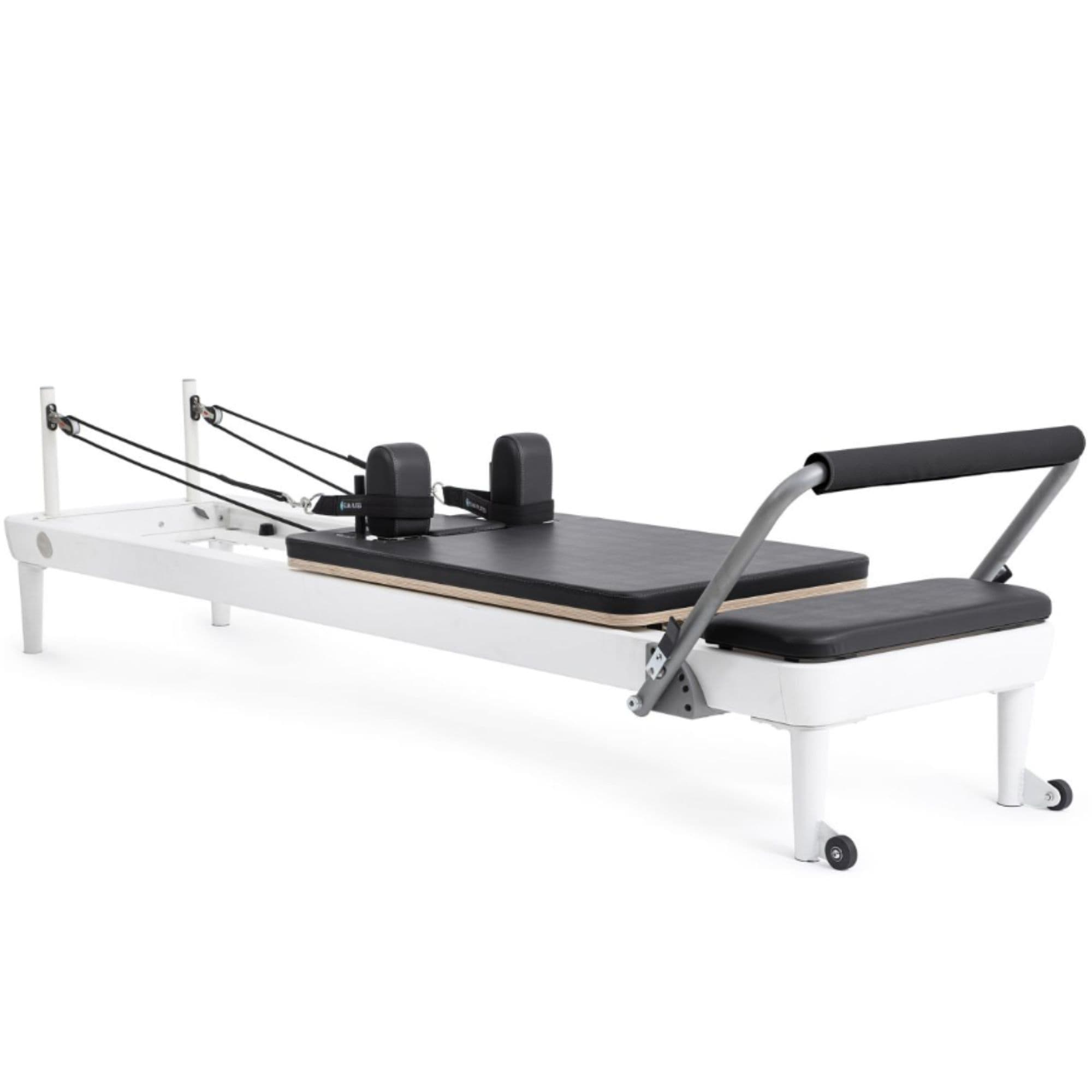 Elina Pilates Nubium Reformer Black Variant Side Angle View With Rope On White Background