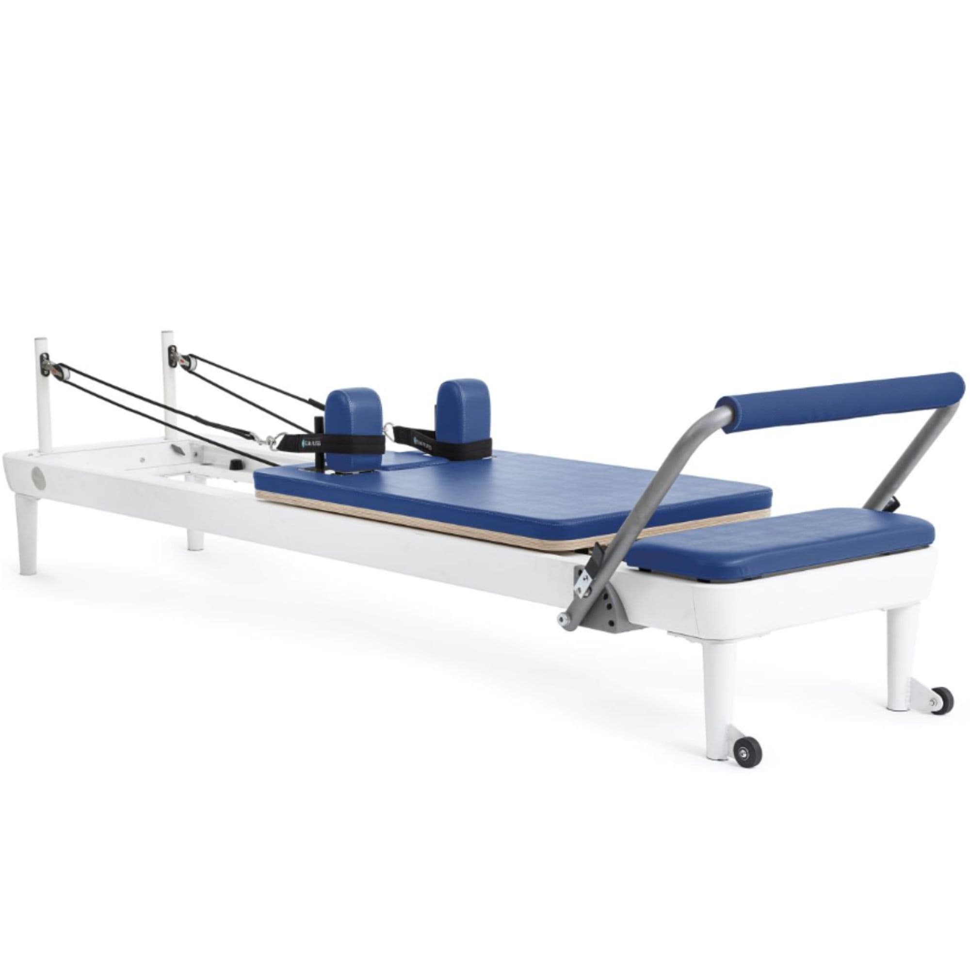 Elina Pilates Nubium Reformer Blue Variant Side Angle View With Rope On White Background