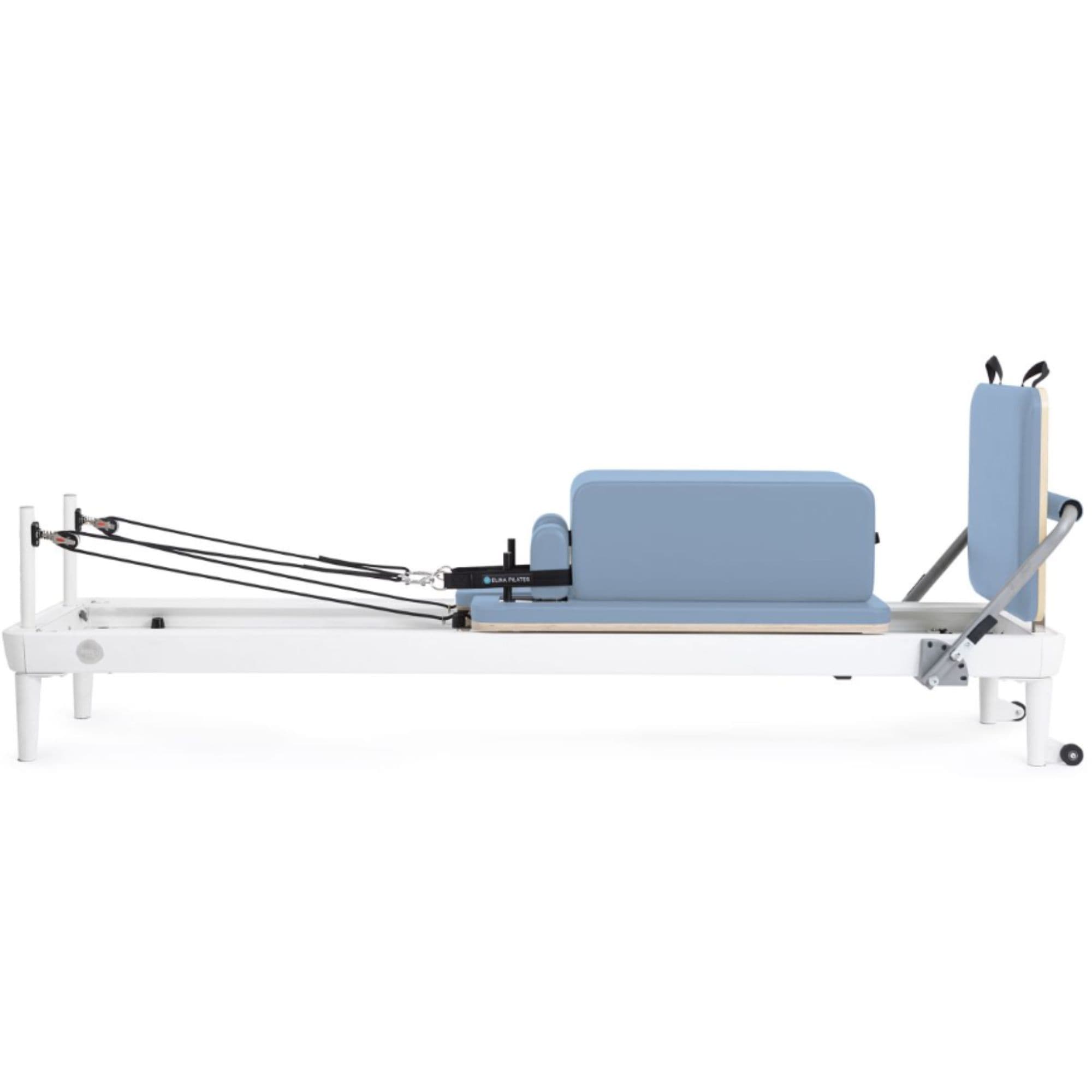 Elina Pilates Nubium Reformer Bundle Ocean Blue Variant Side View With Rope On White Background