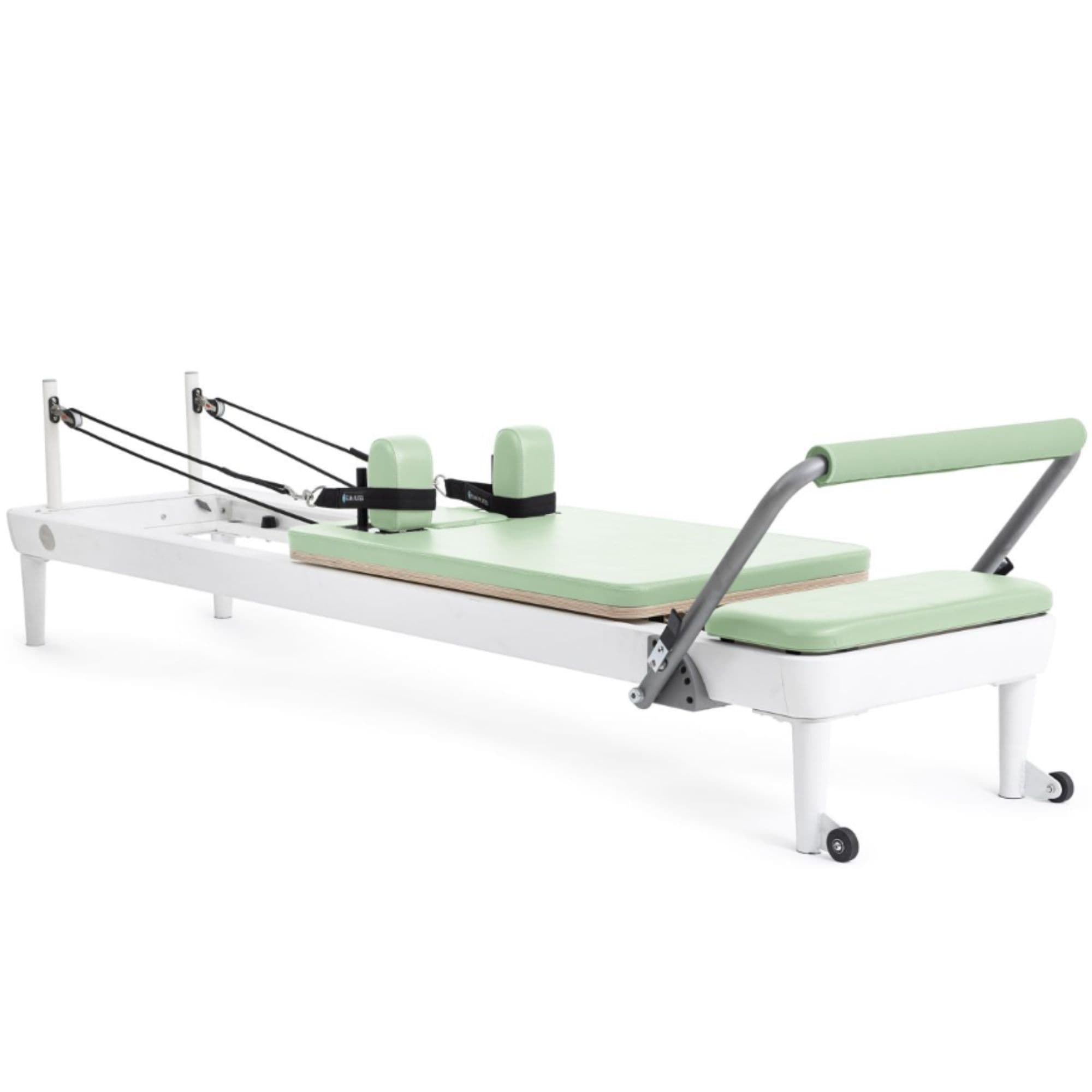 Elina Pilates Nubium Reformer Green Variant Side Angle View With Rope On White Background