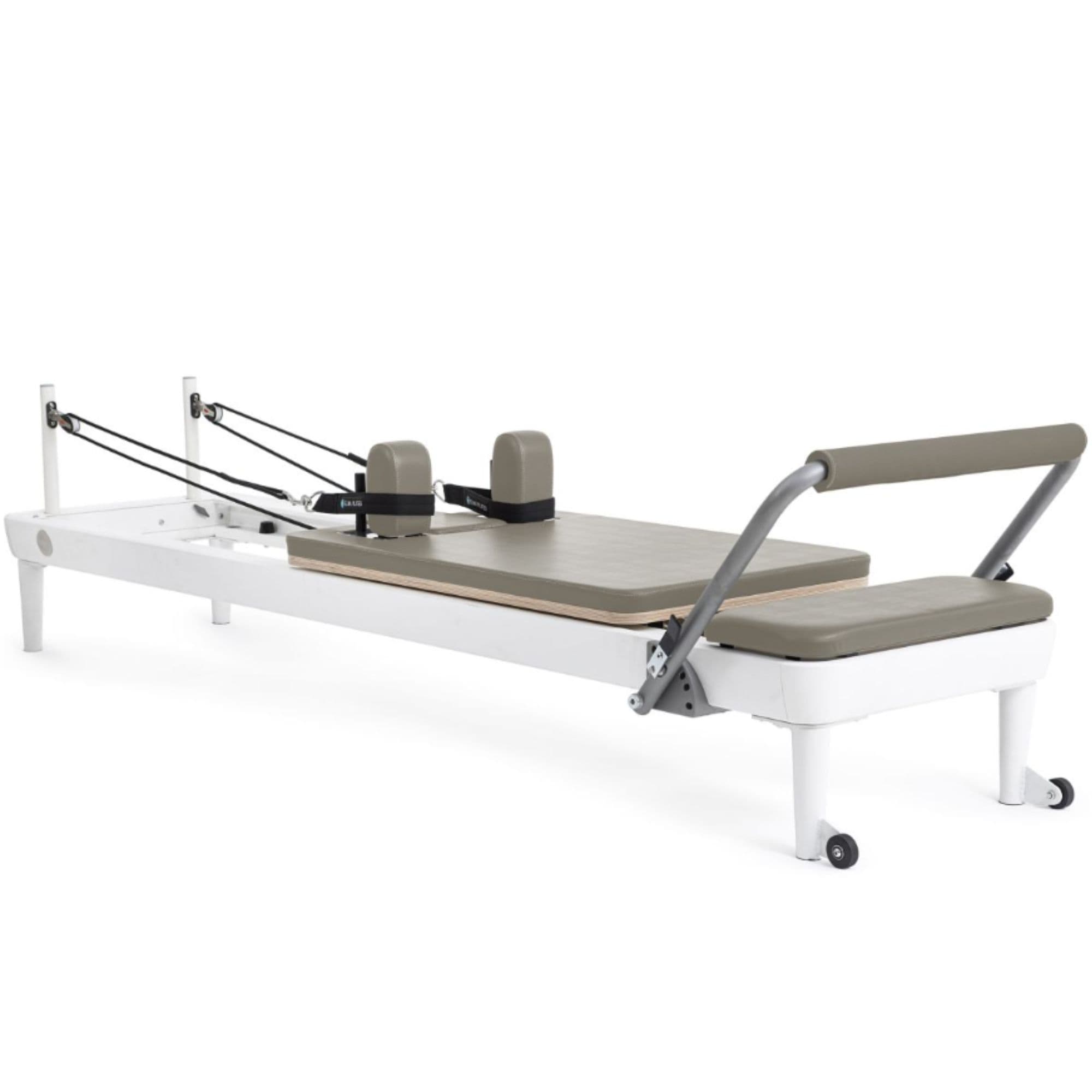 Elina Pilates Nubium Reformer Mocha Variant Side Angle View With Rope On White Background