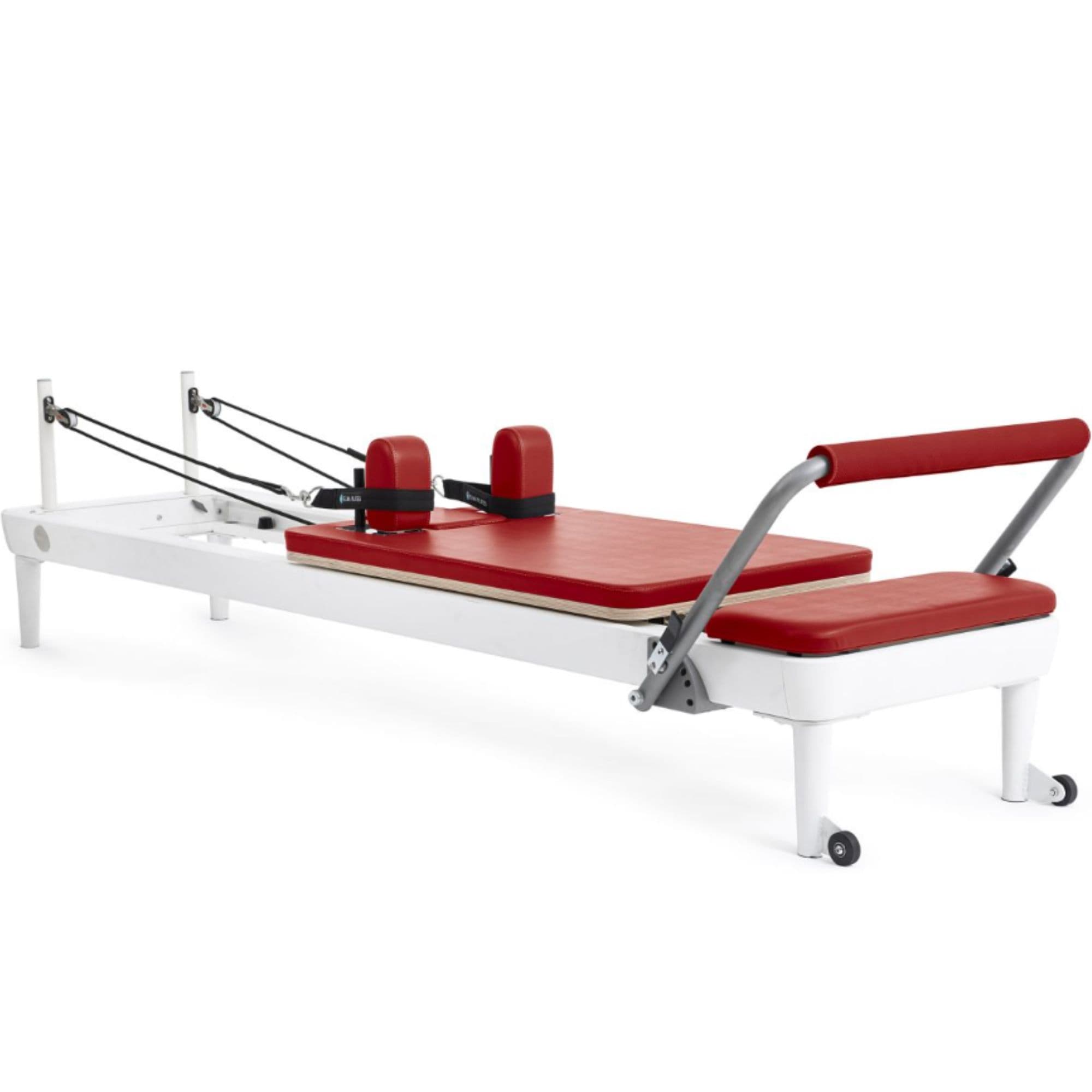 Elina Pilates Nubium Reformer Red Variant Side Angle View With Rope On White Background