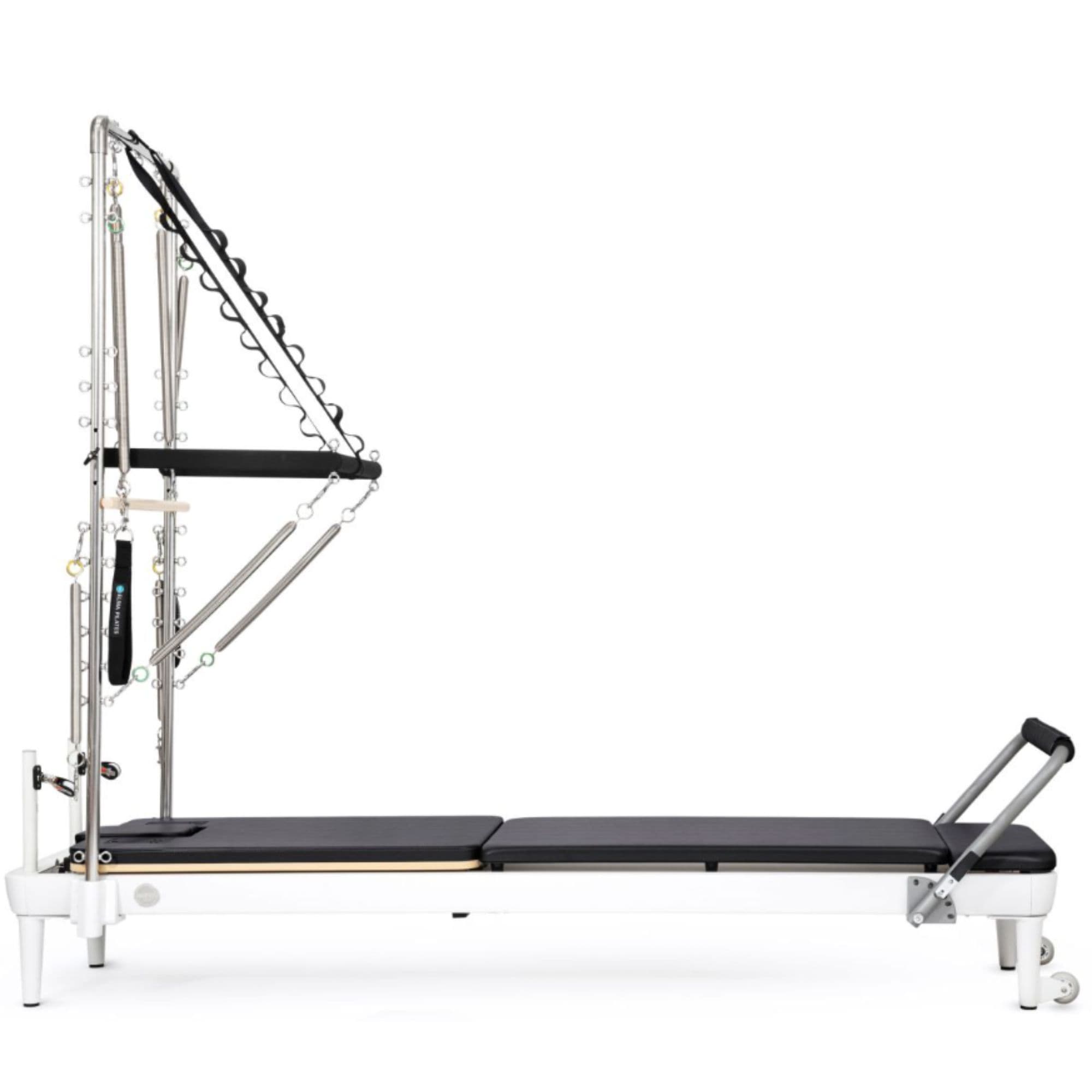 Elina Pilates Nubium Reformer with Tower Black Variant Side View Complete Set On White Background