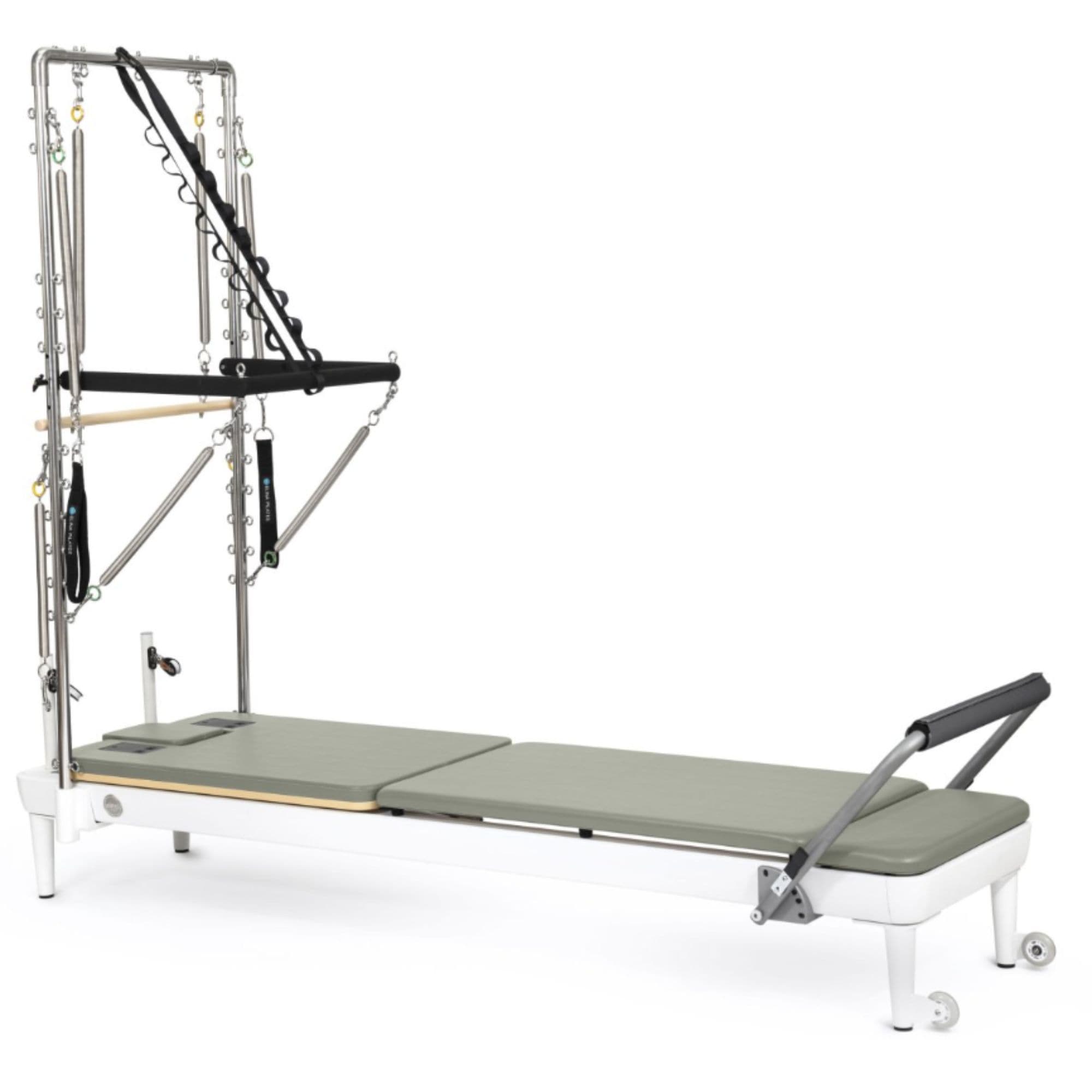 Elina Pilates Nubium Reformer with Tower Iceberg Green Variant Front Angled View Complete Set On White Background