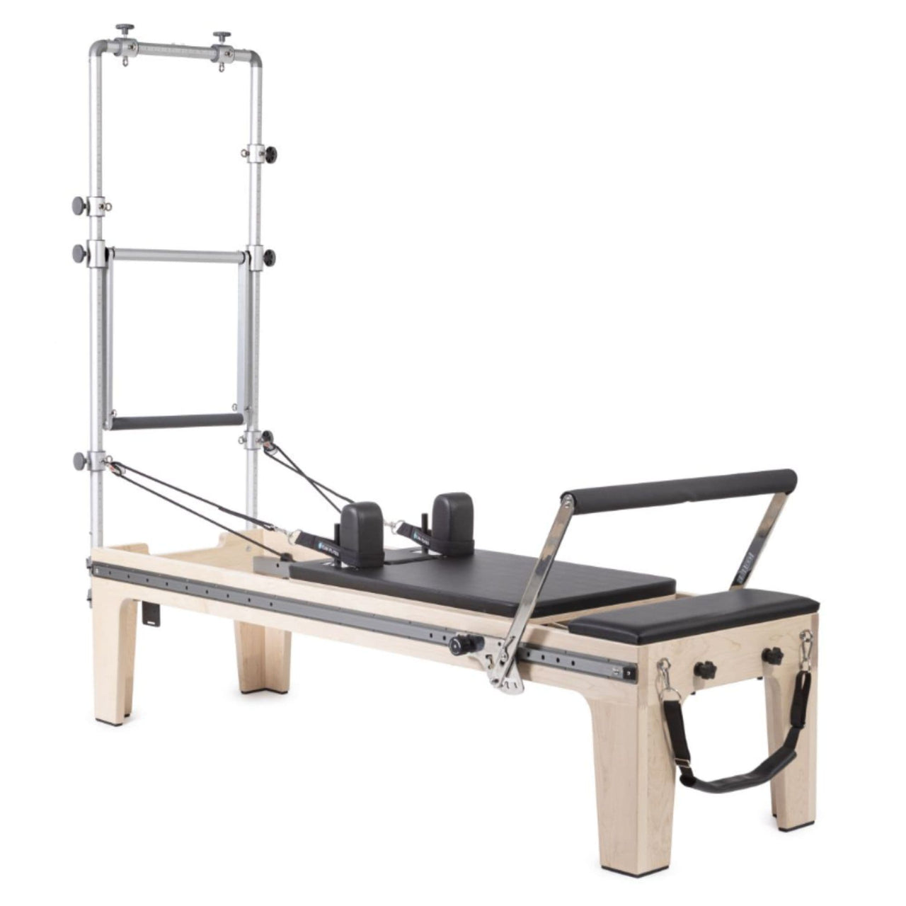Elina Pilates Physio Reformer Master Instructor with Tower Black Variant Front Angled View On White Background