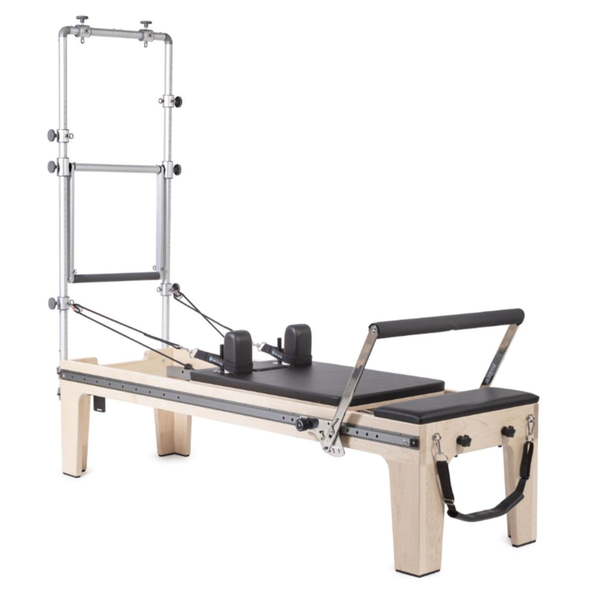 Elina Pilates Physio Reformer Master Instructor with Tower Black Variant Front Angled View On White Background
