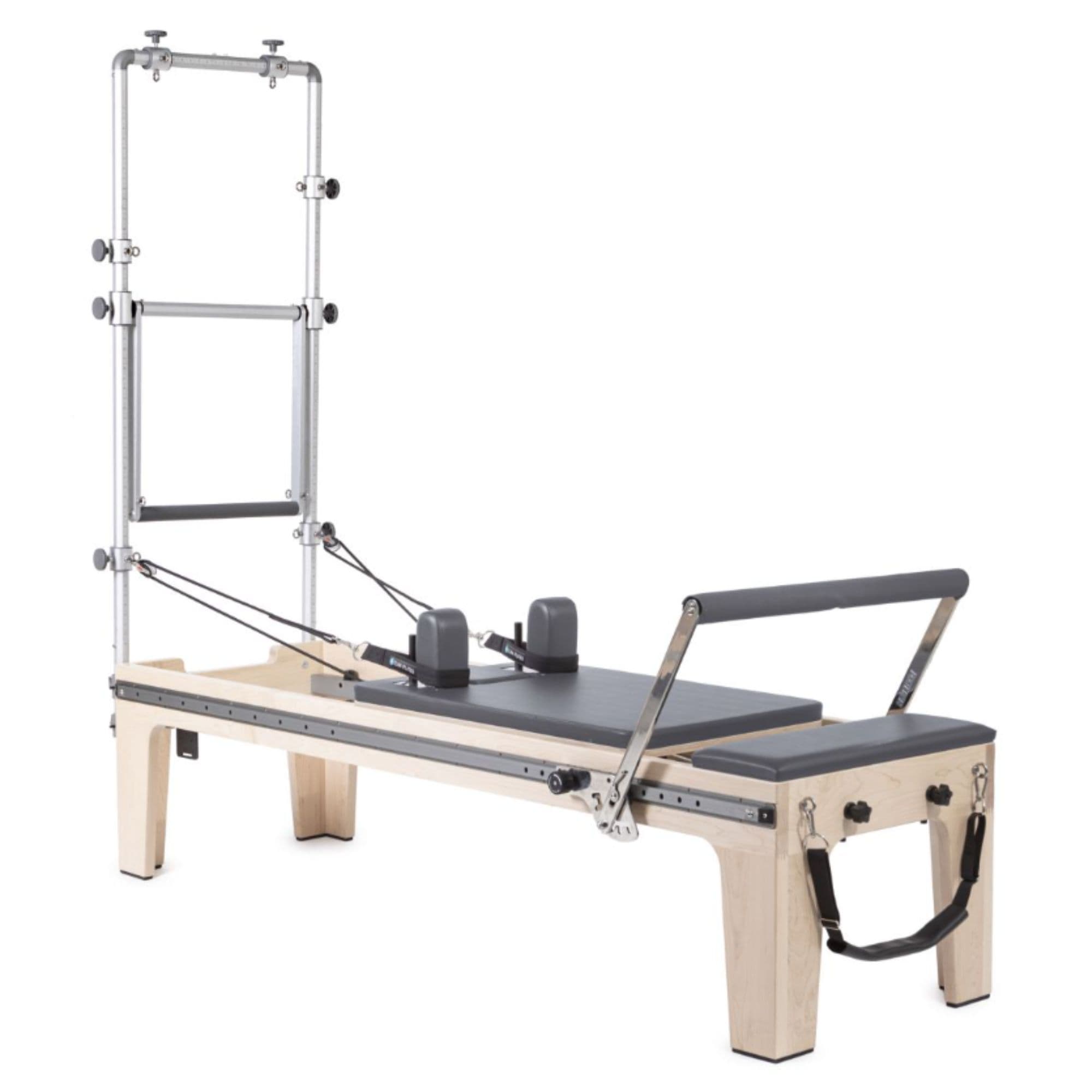 Elina Pilates Physio Reformer Master Instructor with Tower Grey Variant Front Angled View On White Background