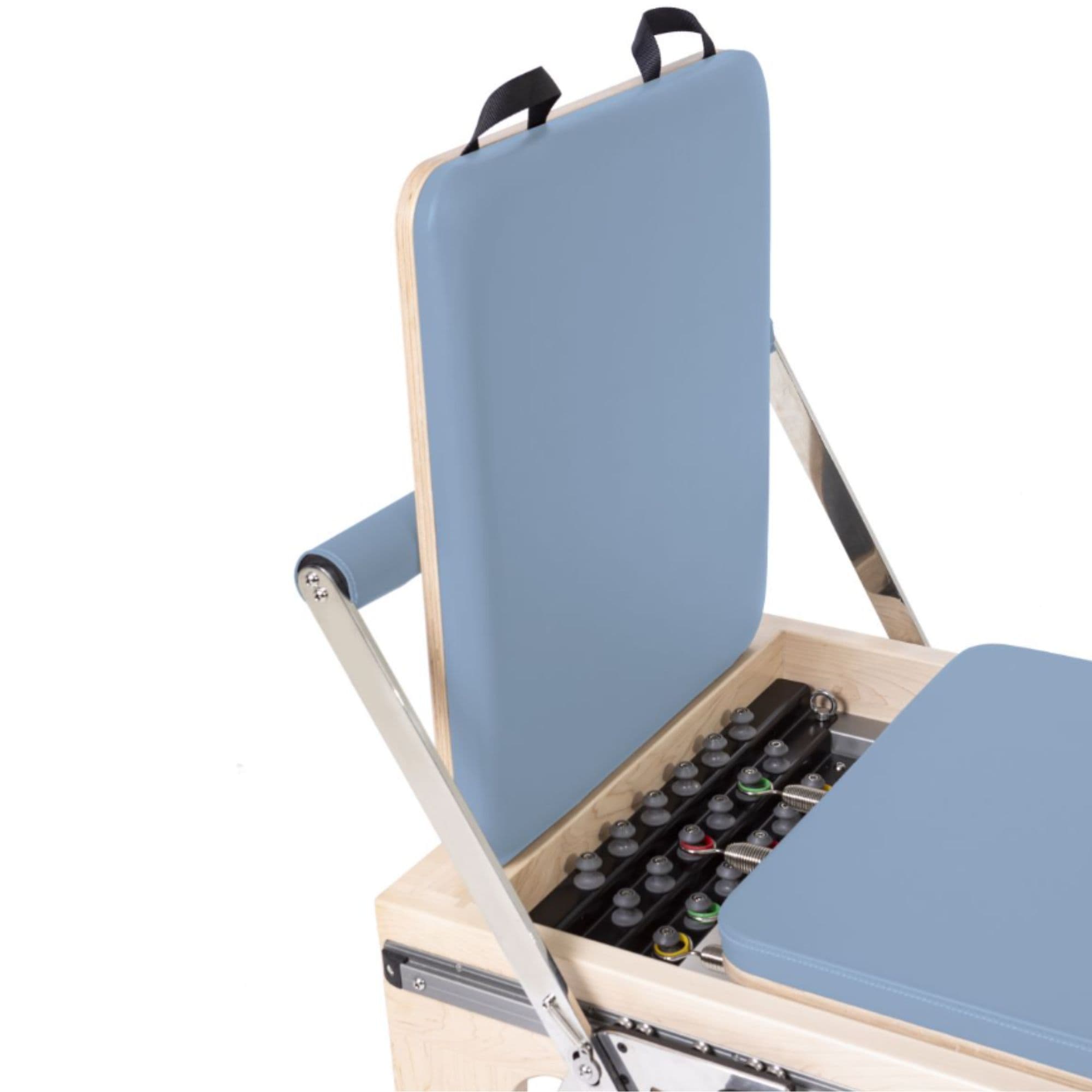 Elina Pilates Physio Reformer Master Instructor with Tower Ocean Blue Variant Close-Up View Of Jump Board On White Background