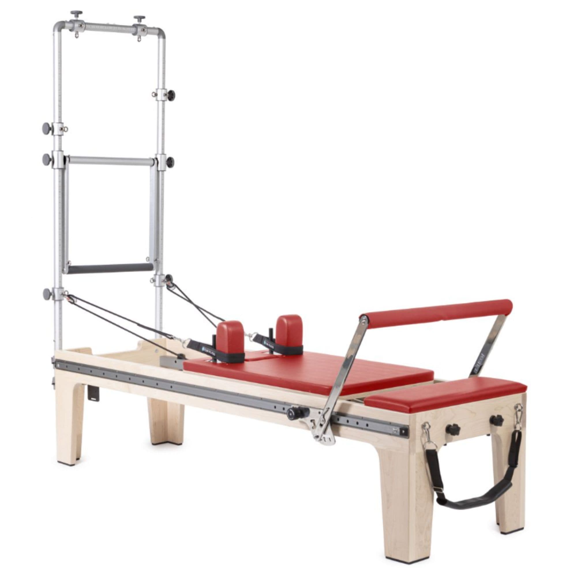 Elina Pilates Physio Reformer Master Instructor with Tower Red Variant Front Angled View On White Background