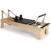 Thumbnail for Elina Pilates Physio Wood Reformer Black Variant Front Angled View With Complete Set On White Background