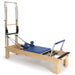 Elina Pilates Physio Wood Reformer with Tower Blue Variant Front Angled View With Complete Set On White Background