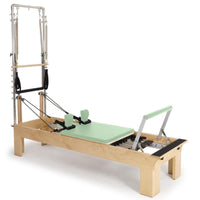 Thumbnail for Elina Pilates Physio Wood Reformer with Tower Green Variant Front Angled View With Complete Set On White Background