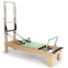 Elina Pilates Physio Wood Reformer with Tower Green Variant Front Angled View With Complete Set On White Background