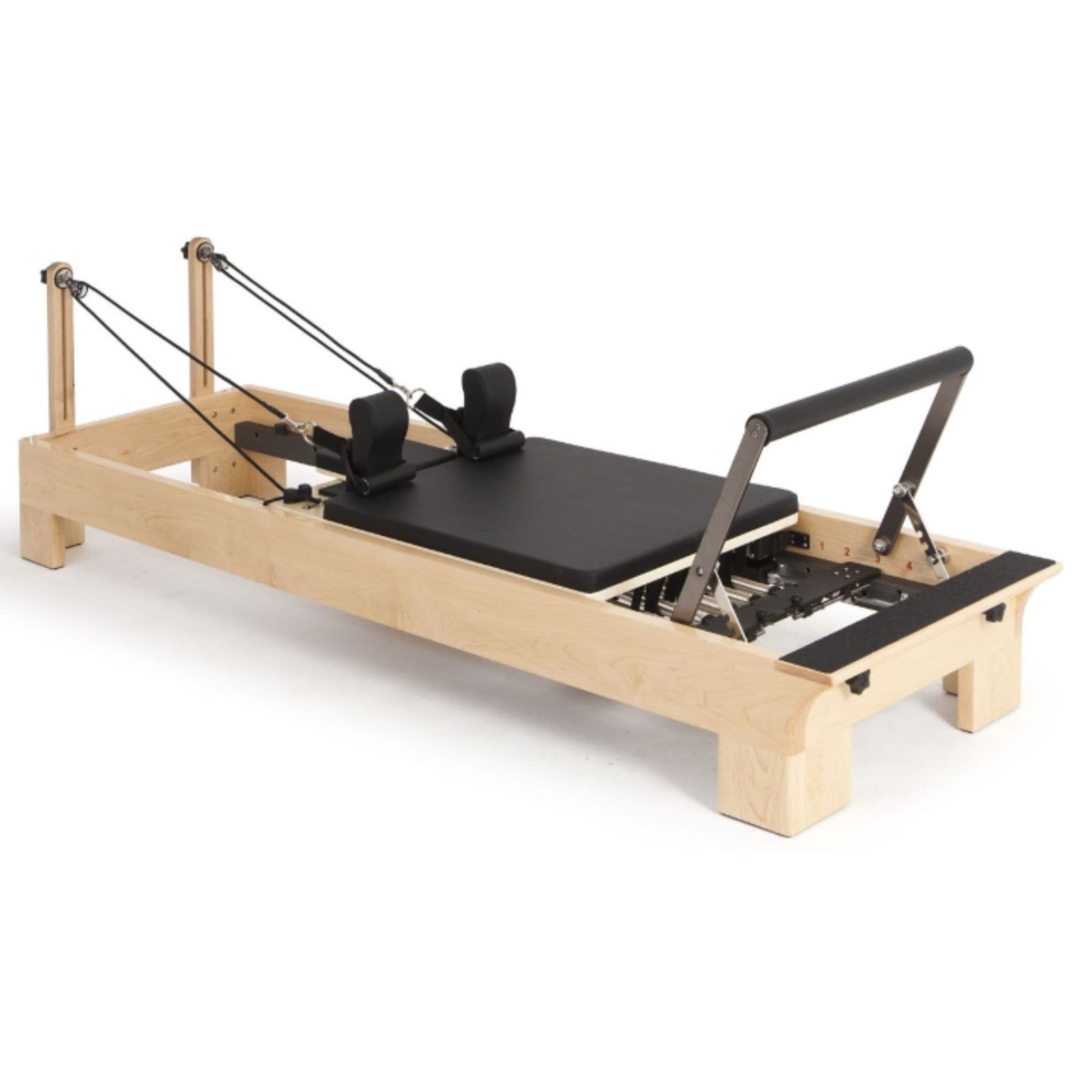 Elina Pilates Reformer Wood Black Variant Front Angled View Complete Set On White Background