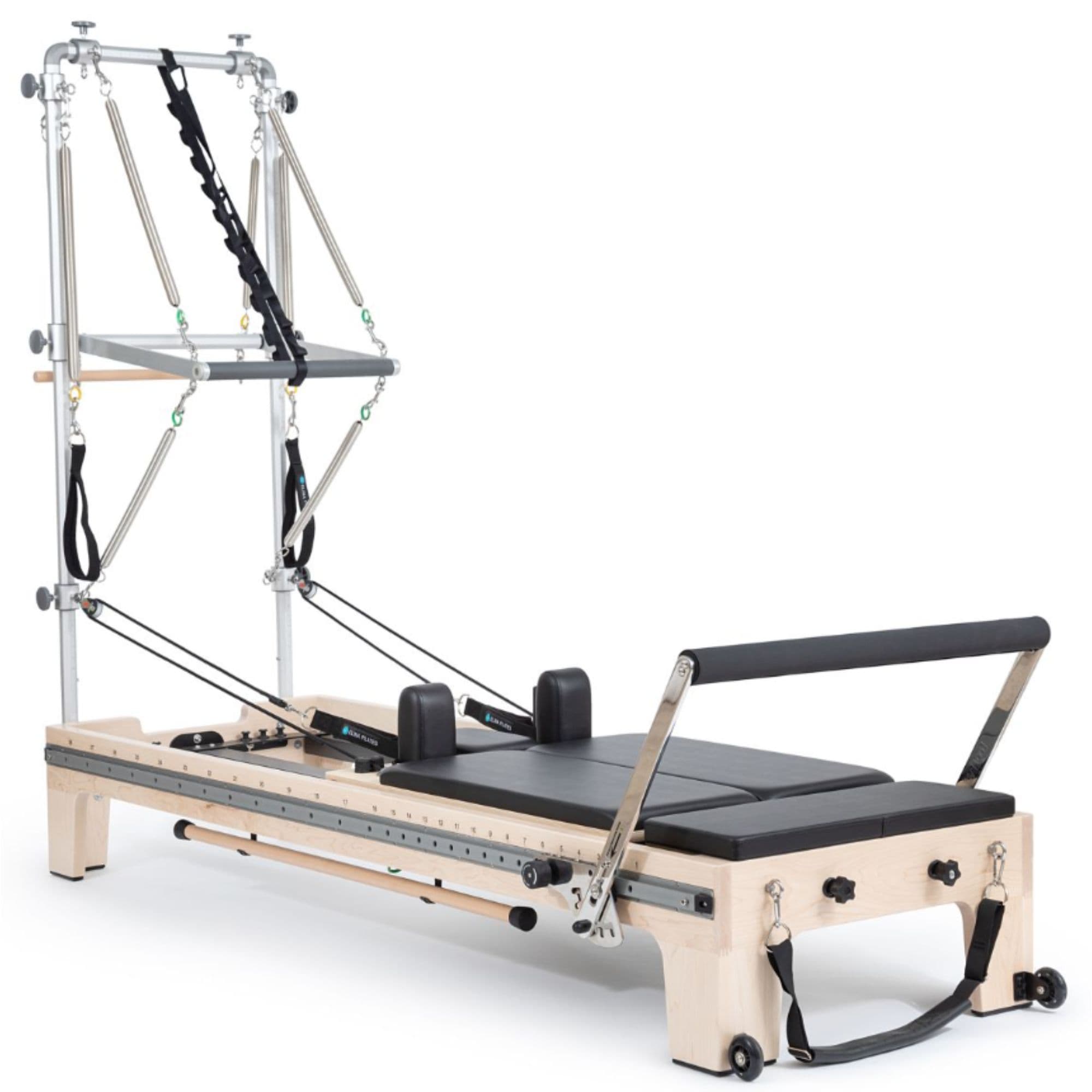 Elina Pilates Twin Reformer Black Variant Front Angled Complete Set View On White Background