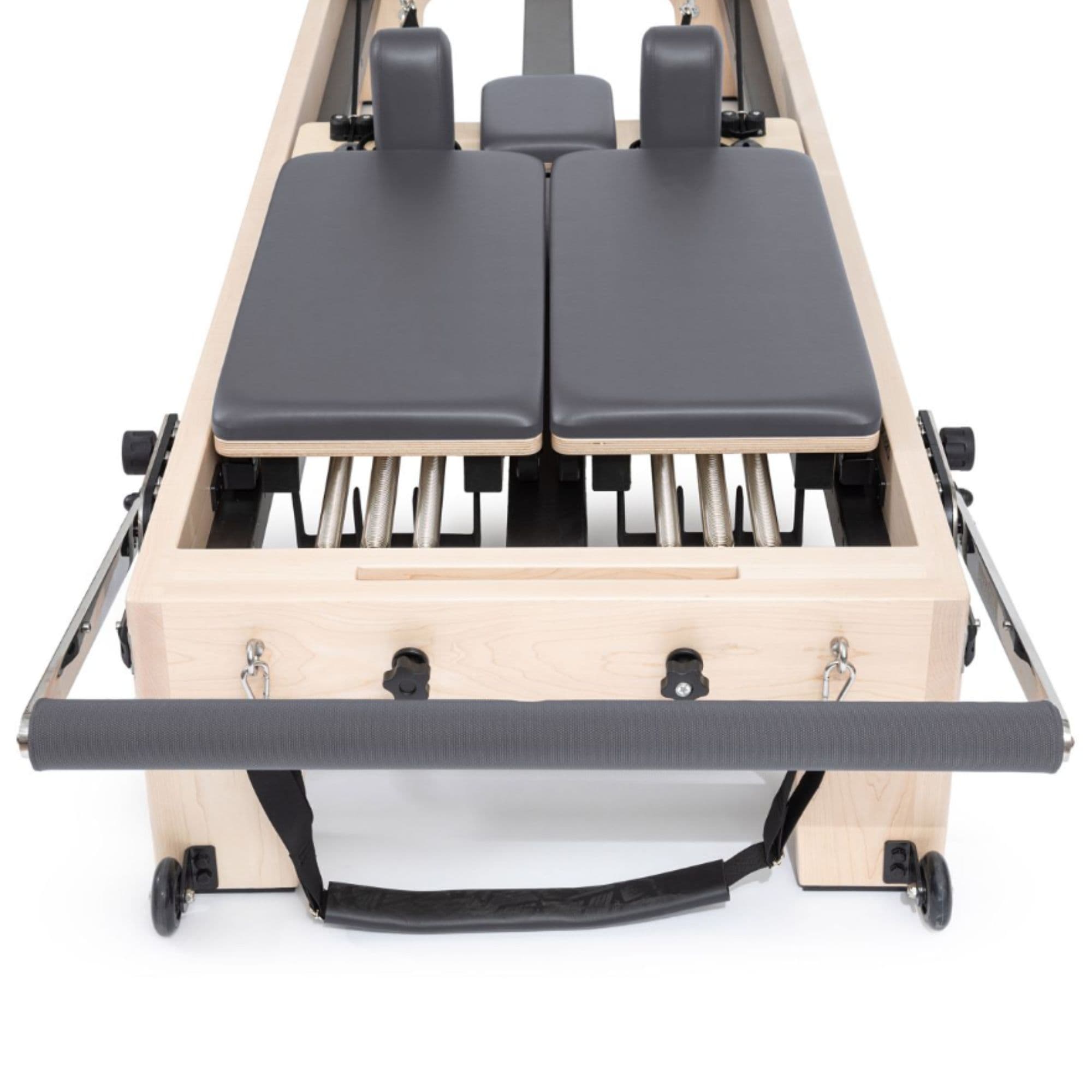 Elina Pilates Twin Reformer Front View With Split Carriage On White Background