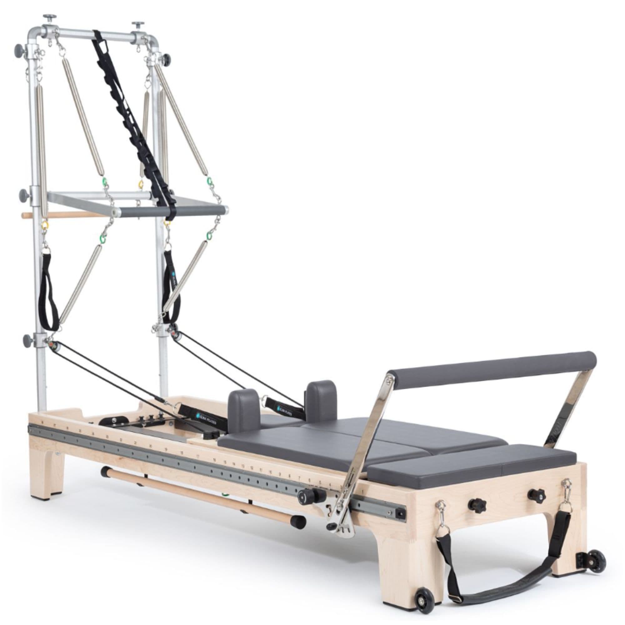 Elina Pilates Twin Reformer Gray Variant Front Angled Complete Set View On White Background