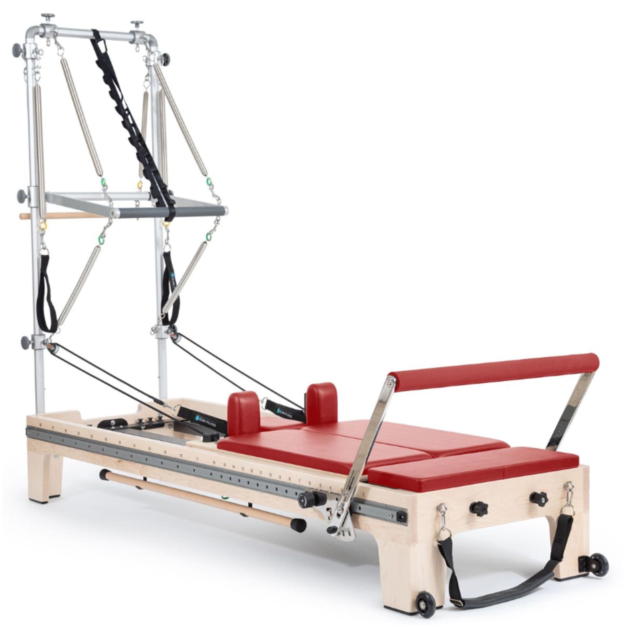 Elina Pilates Twin Reformer Red Variant Front Angled Complete Set View On White Background