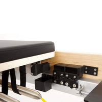Thumbnail for Elina Pilates Wood Physio Reformer & Tower Set Close-Up View Of Folding Lock And Internal Hardware