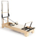Elina Pilates Wood Reformer with Tower eln 300008 Ivory Variant Front Angled View Complete Set On White Background
