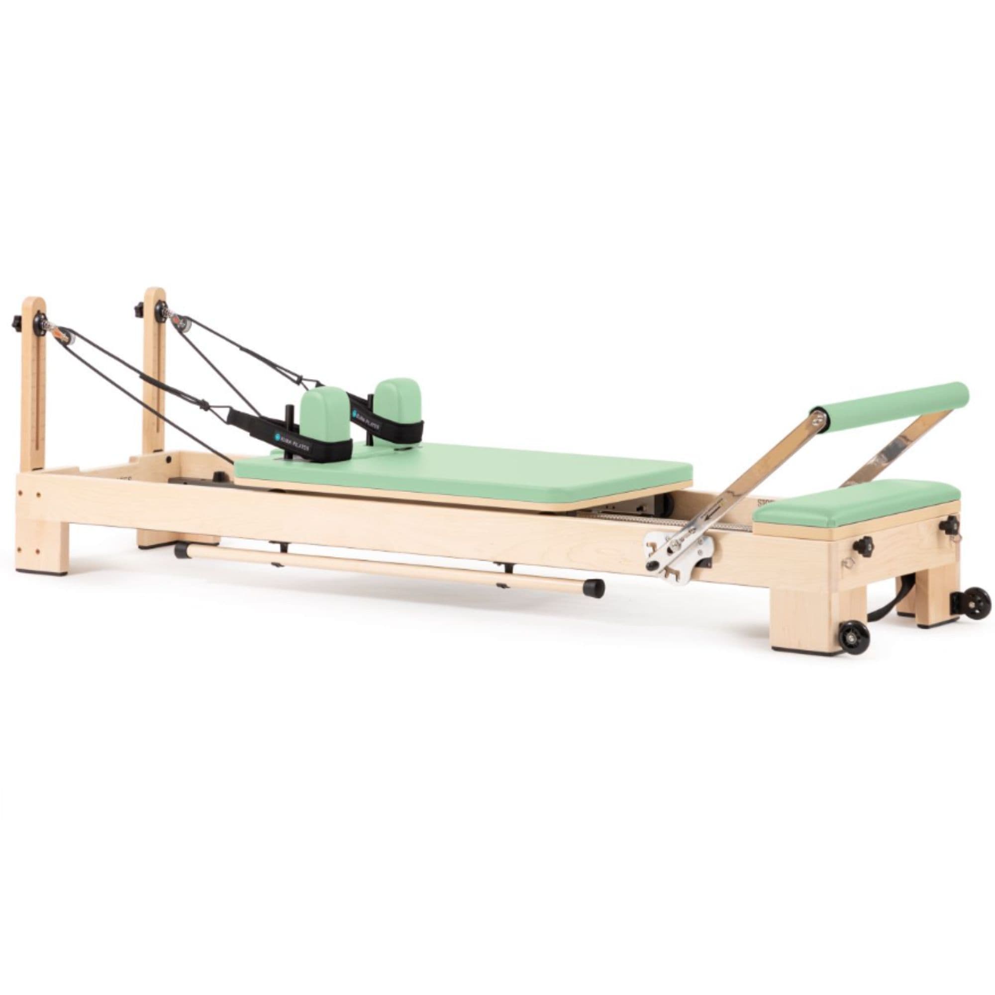 Elina Pilates Wooden Reformer Ligno Green Variant Front Angled View On White Background