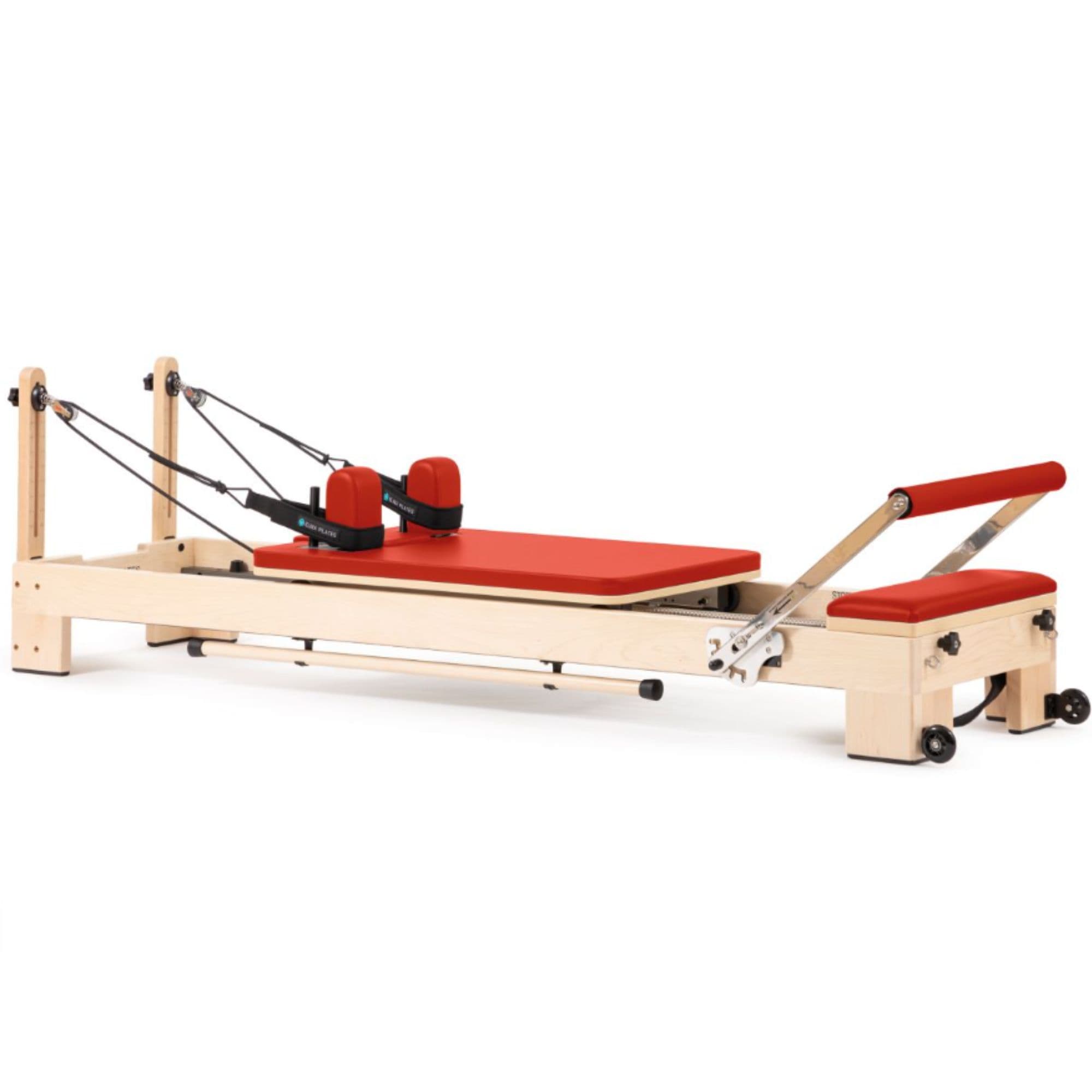 Elina Pilates Wooden Reformer Ligno Red Variant Front Angled View On White Background