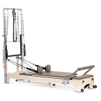 Thumbnail for Elina Pilates Wooden Reformer Ligno With Tower Mocha Variant Front Angled View Complete Set On White Background