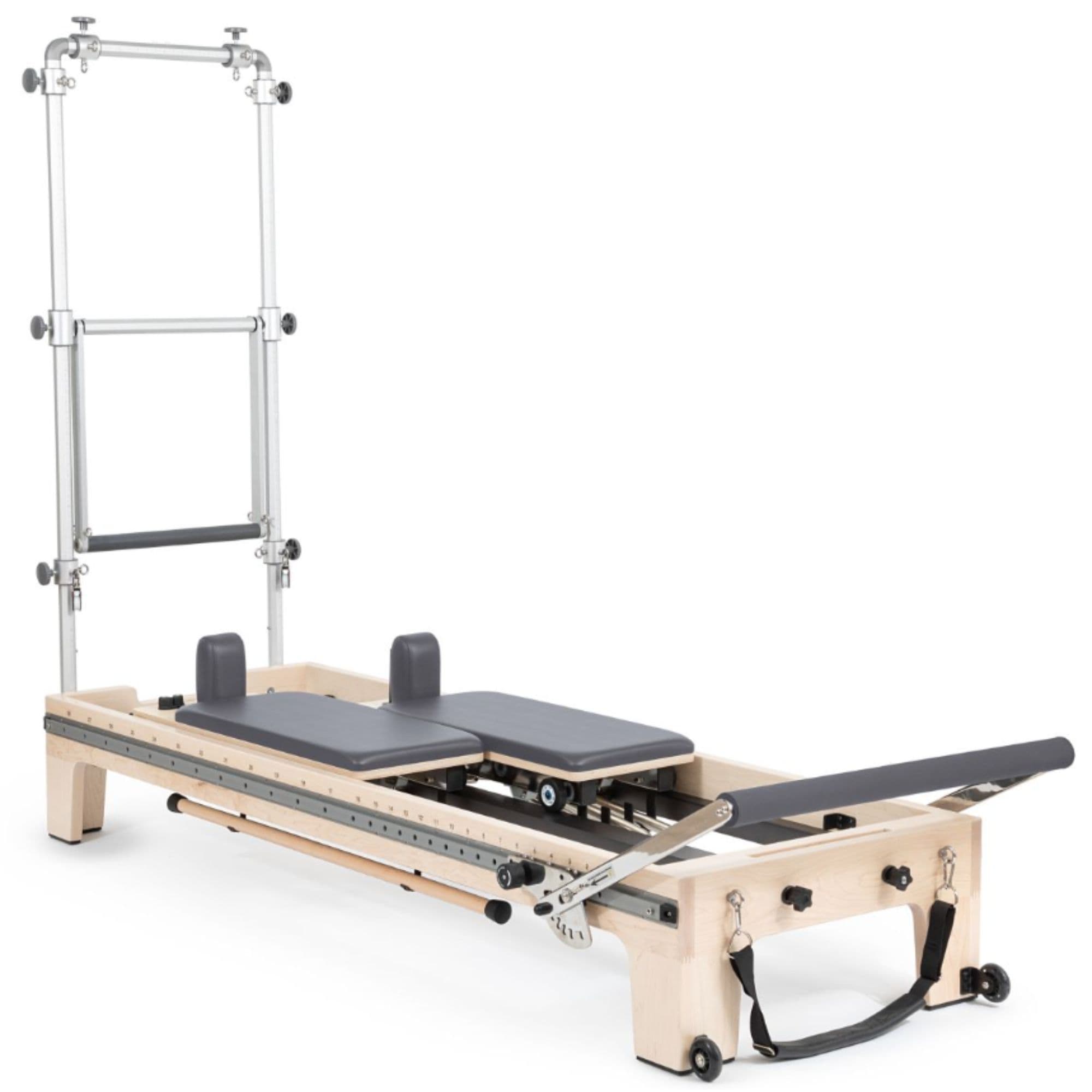 Elina Twin Reformer Front Angled View Showing Split Carriage And Half Trapeze Tower