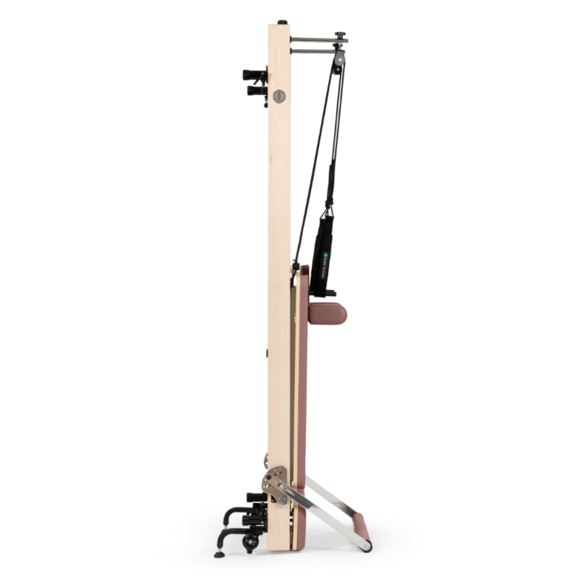 Elina Vertical Reformer for Home Aged Rose Variant Side View Showing Space-Saving Folded Configuration On White Background