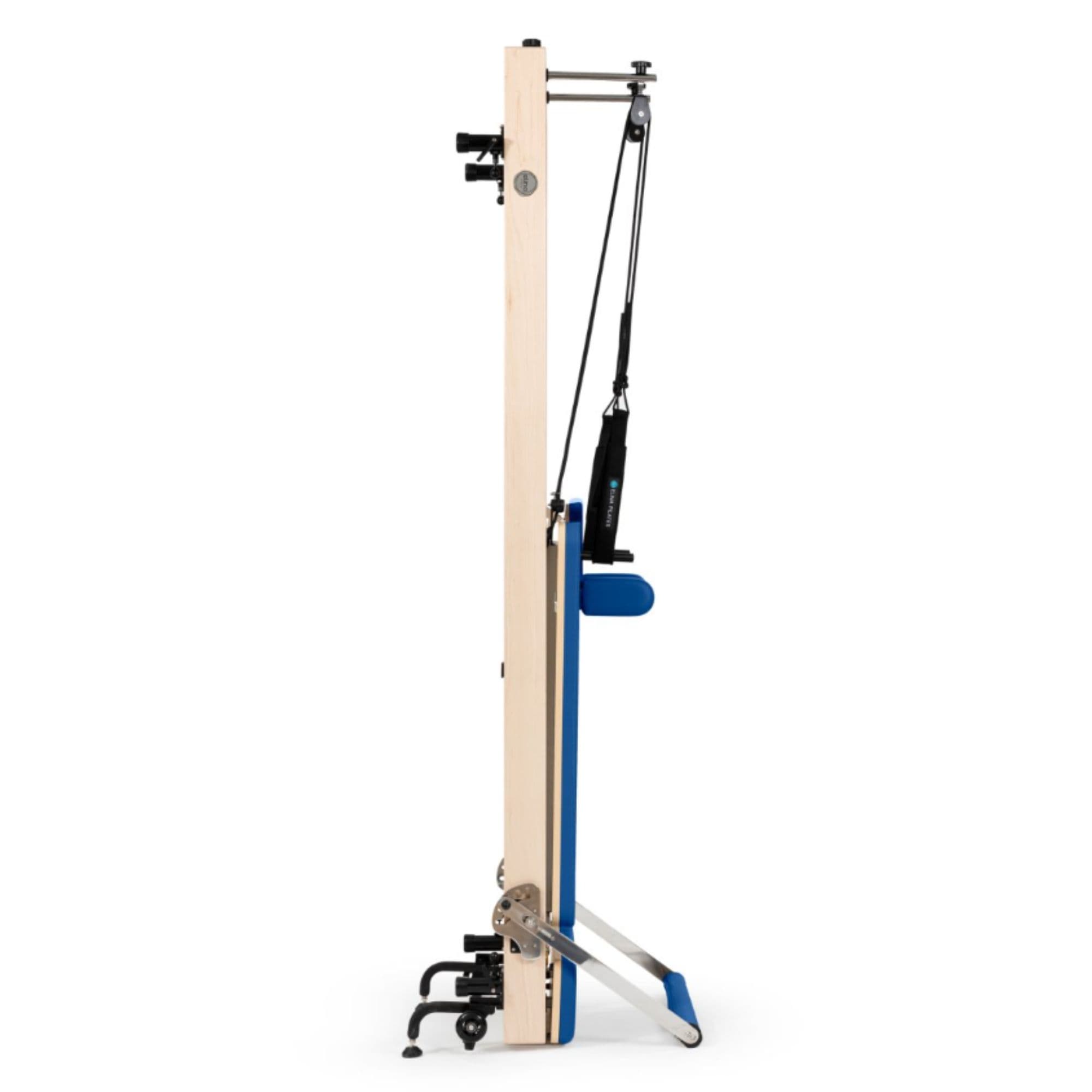 Elina Vertical Reformer for Home Blue Variant Side View Showing Space-Saving Folded Configuration On White Background