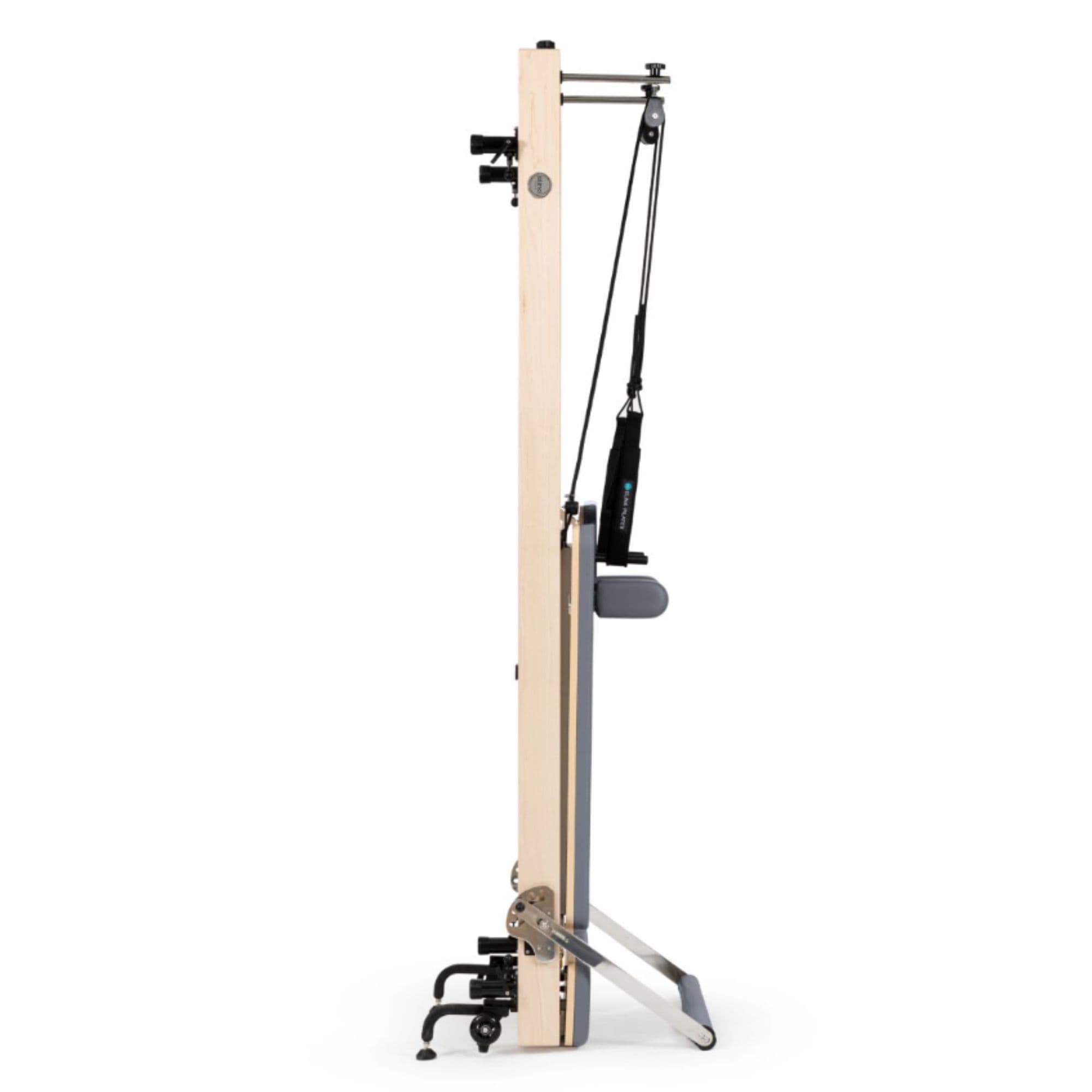 Elina Vertical Reformer for Home Gray Variant Side View Showing Space-Saving Folded Configuration On White Background )