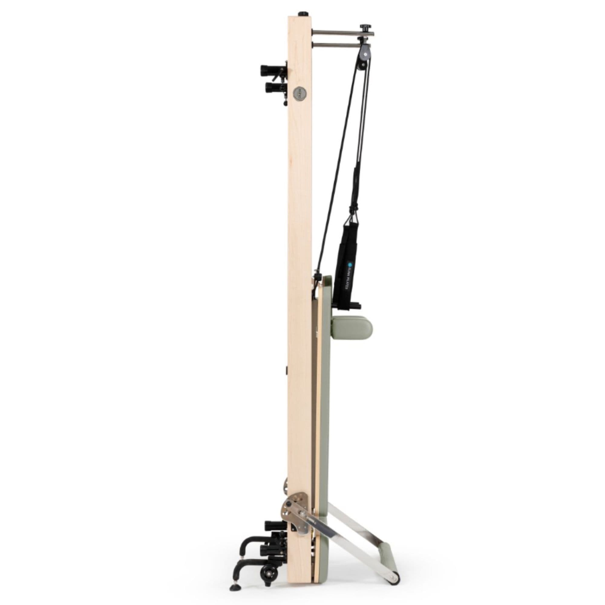 Elina Vertical Reformer for Home Iceberg Green Variant Side View Showing Space-Saving Folded Configuration On White Background