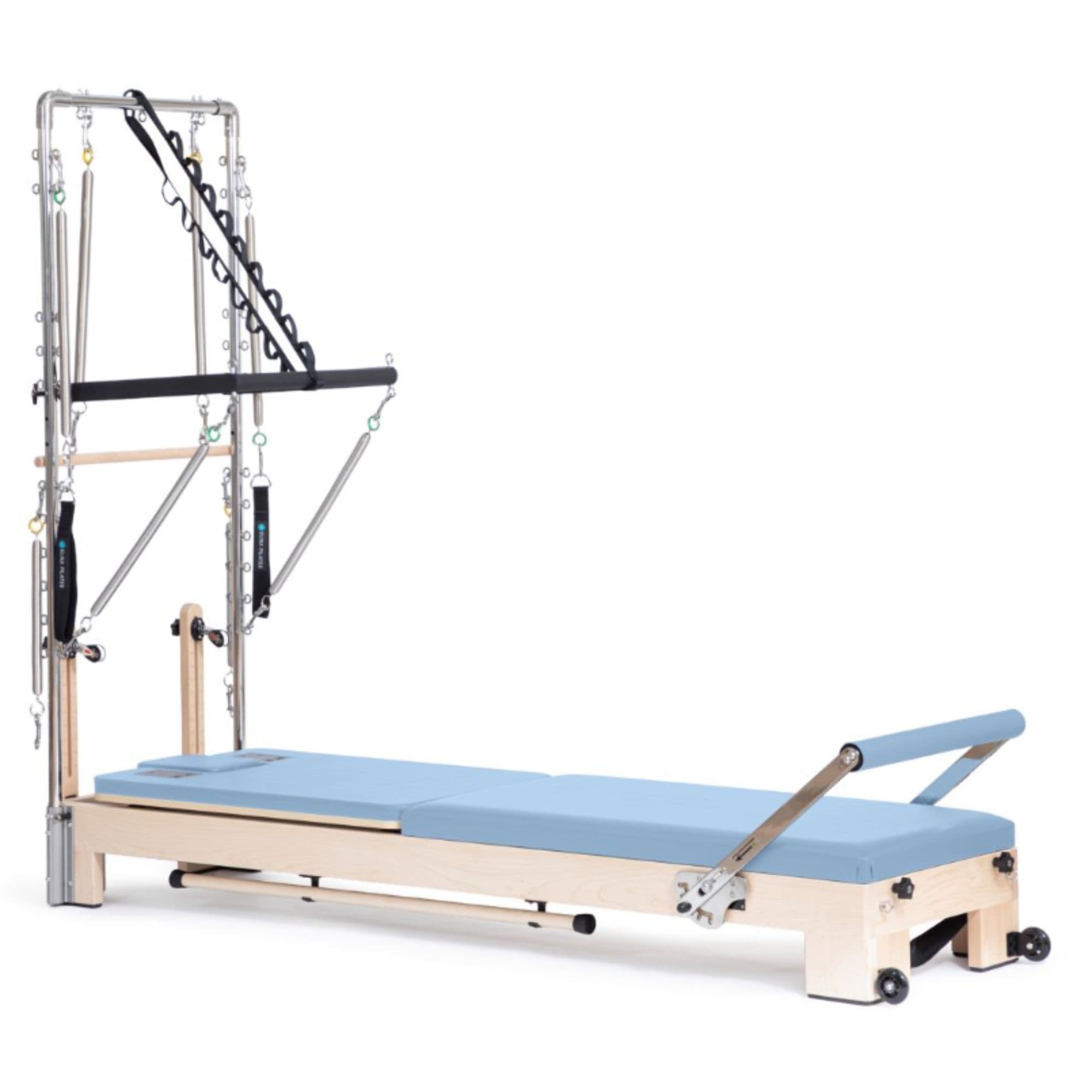 Elina Wooden Reformer Ligno with Tower Front Angled View Complete Set On White Background