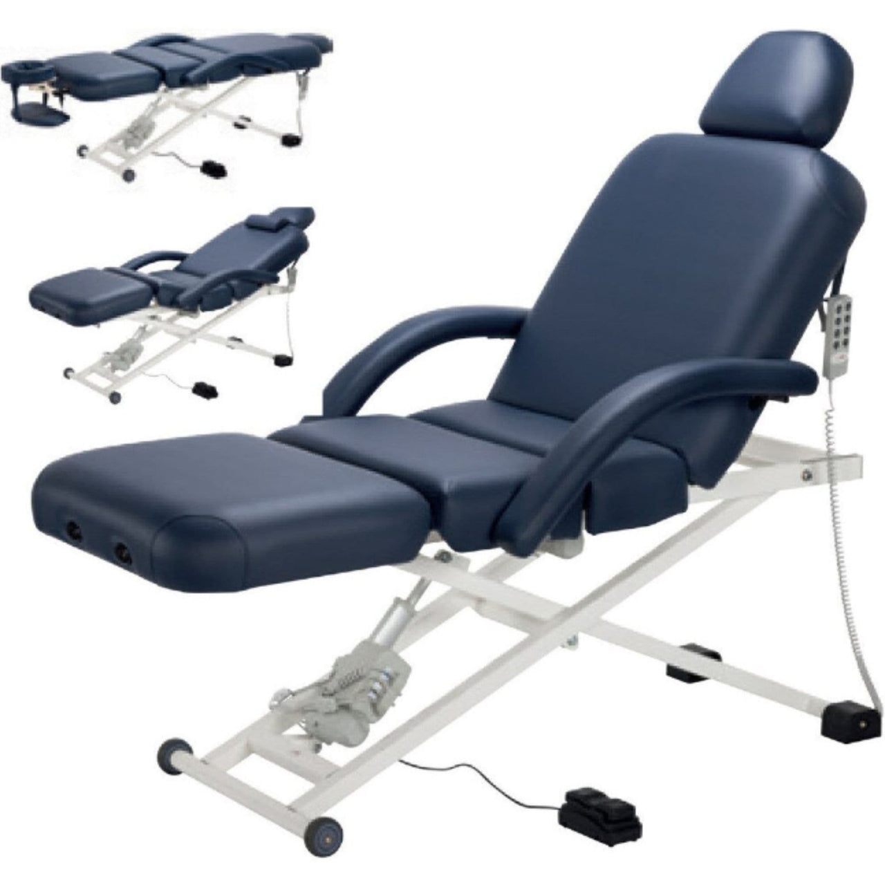 Equipro Royal 3-Motor All Electric Spa Table Semi Reclined On Navy Color With Clean White Background