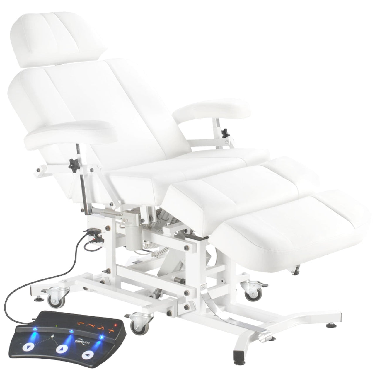 Equipro ULTRA-COMFORT Electric Spa Table Semi-Reclined With Pedal Attached On Clean Background
