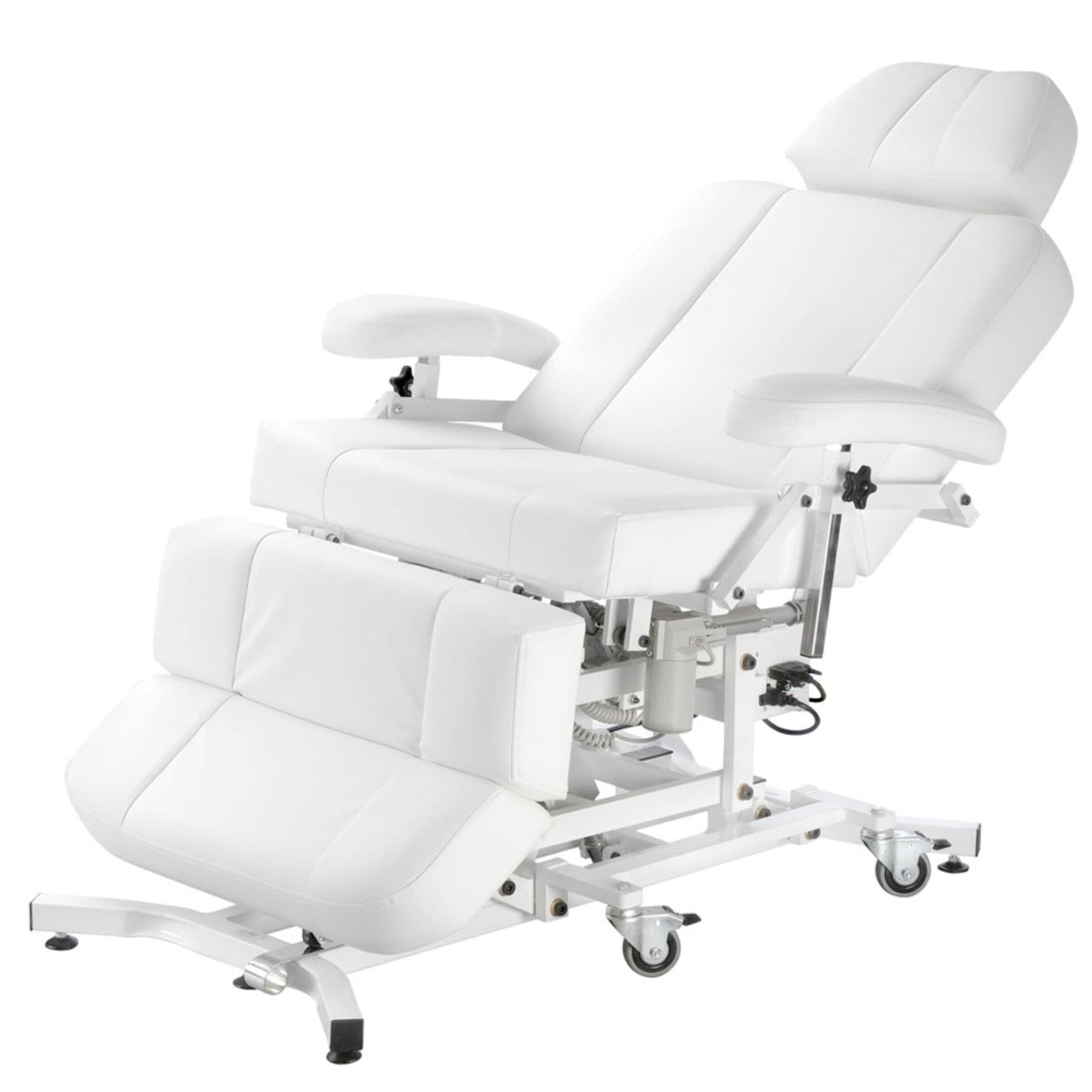 Equipro ULTRA-COMFORT Electric Spa Table Semi Reclined And Semi Folded On Legs With Clean White Background