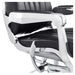 Esquire Multi-Position Reclining Barber Chair Close-Up View Of Decorative Metallic Gold Armrest Support And Black Upholstered Seat