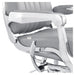 Esquire Multi-Position Reclining Barber Chair Close-Up View Of Decorative Metallic Gold Armrest Support And Gray Upholstered Seat